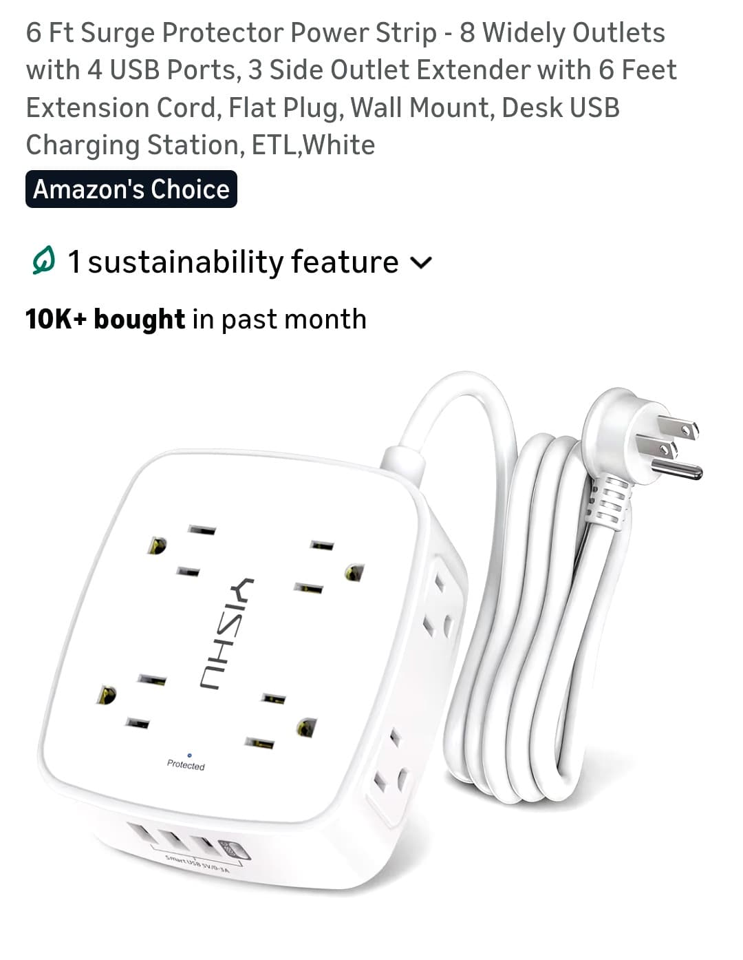 Surge Protector Power Strip, 8 Outlets, 4 USB Ports