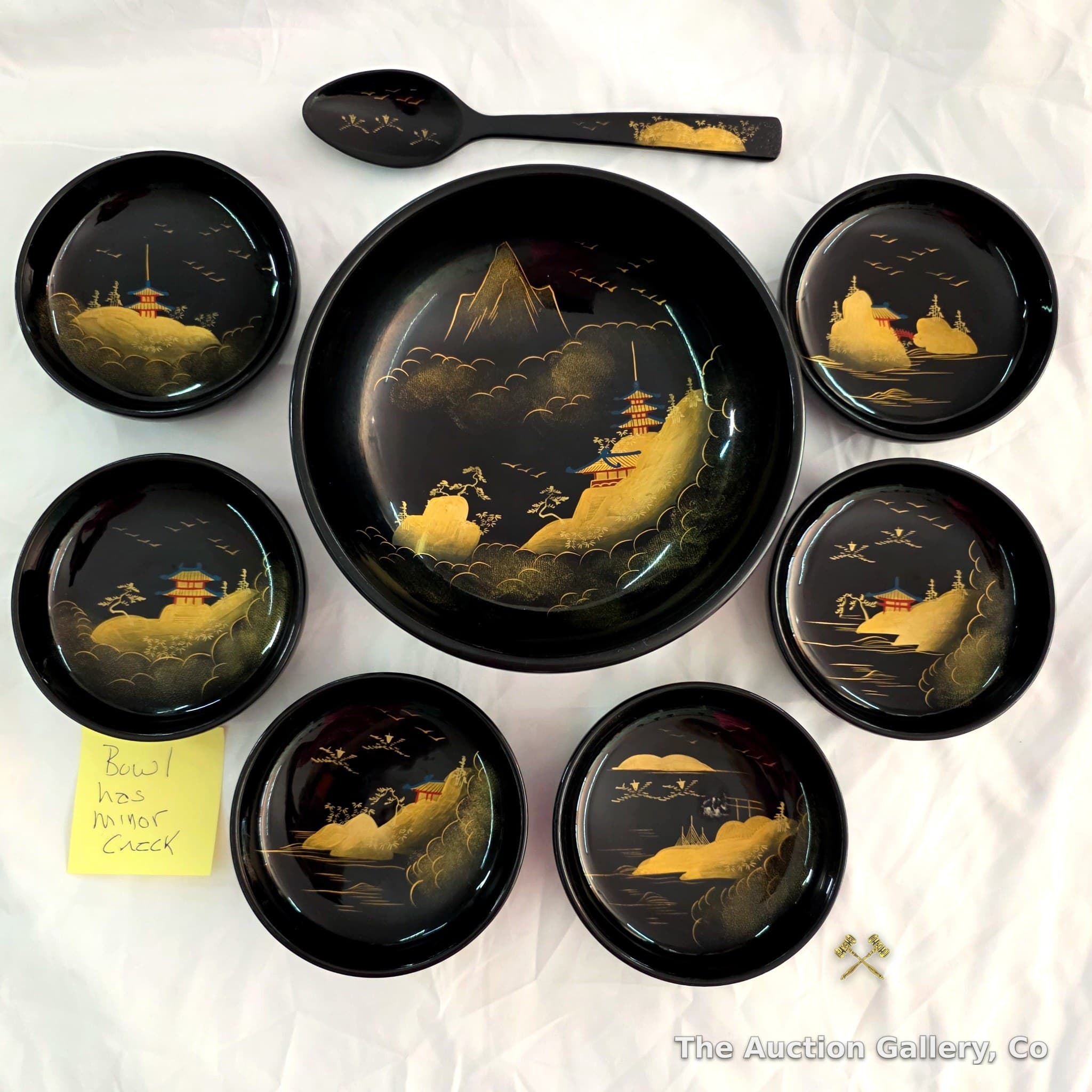 Vintage Japanese Lacquerware Serving Set, 8 Pieces