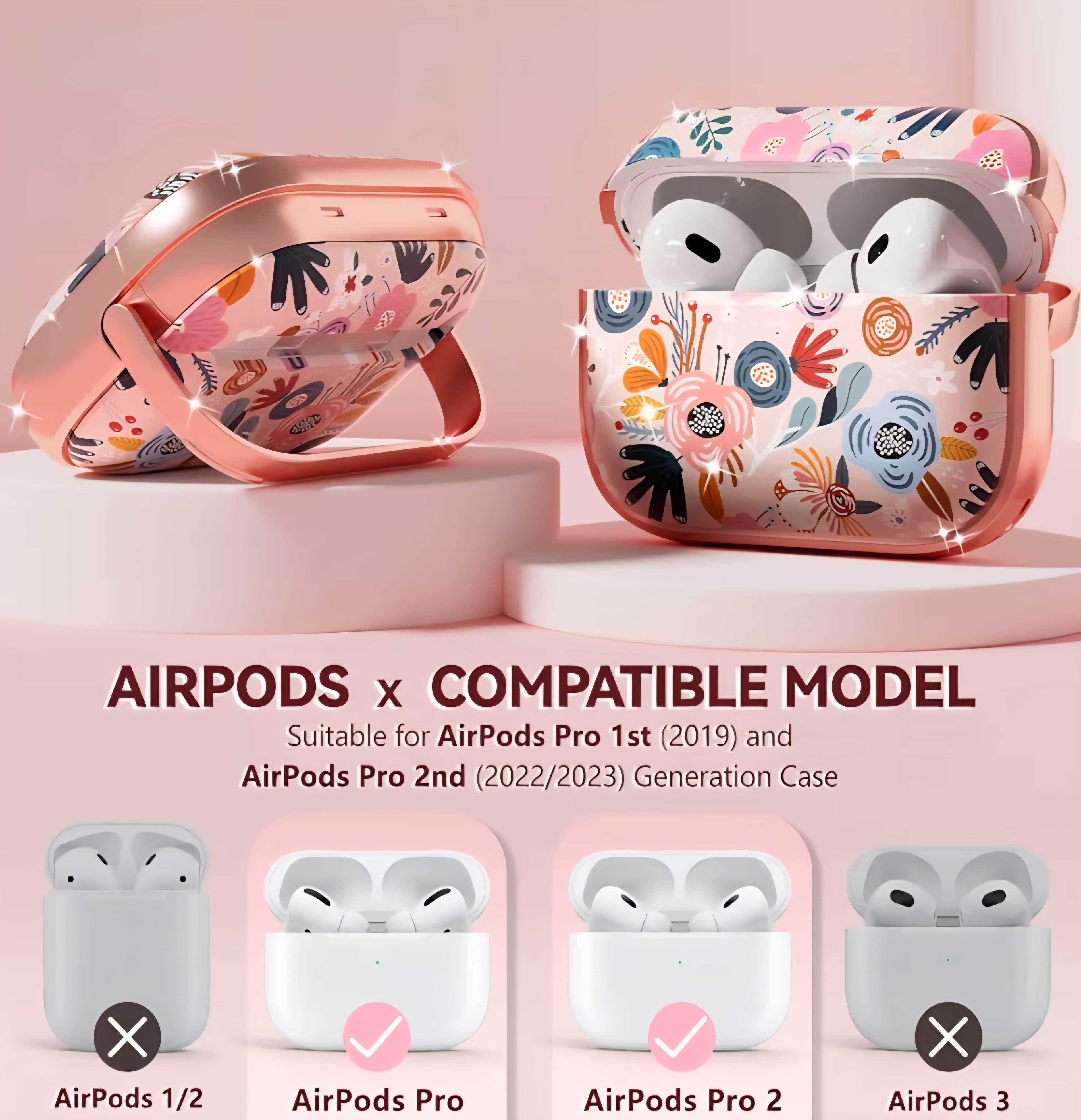 Airpods Pro 1 & 2 Hard Case (Pink Berry Floral)