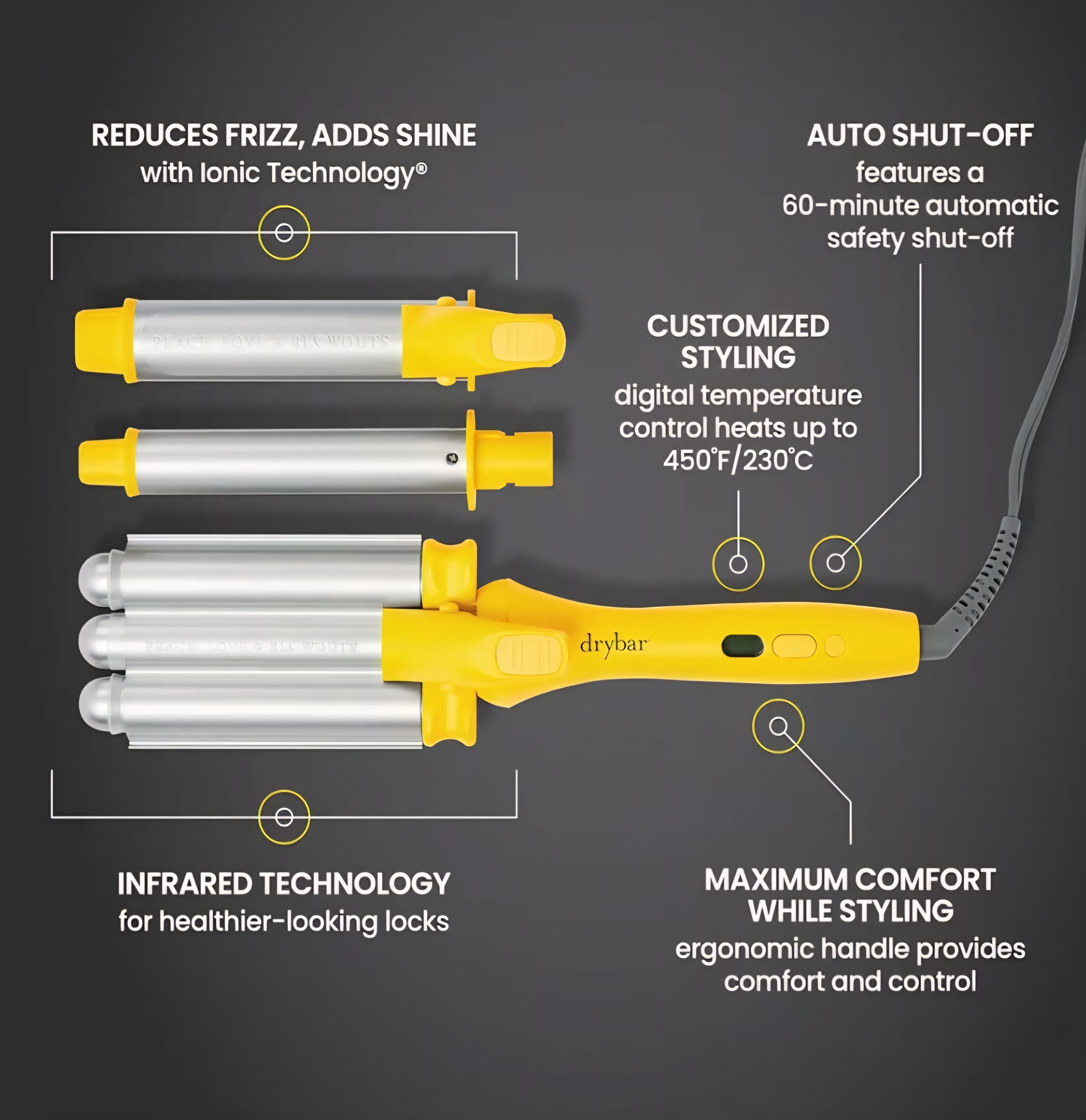 Drybar The Mixologist Curling Iron Interchangeable Styling Iron β One Tool, Three Styles β Reduces Frizz, Adds Shine β Hair Curling Wand