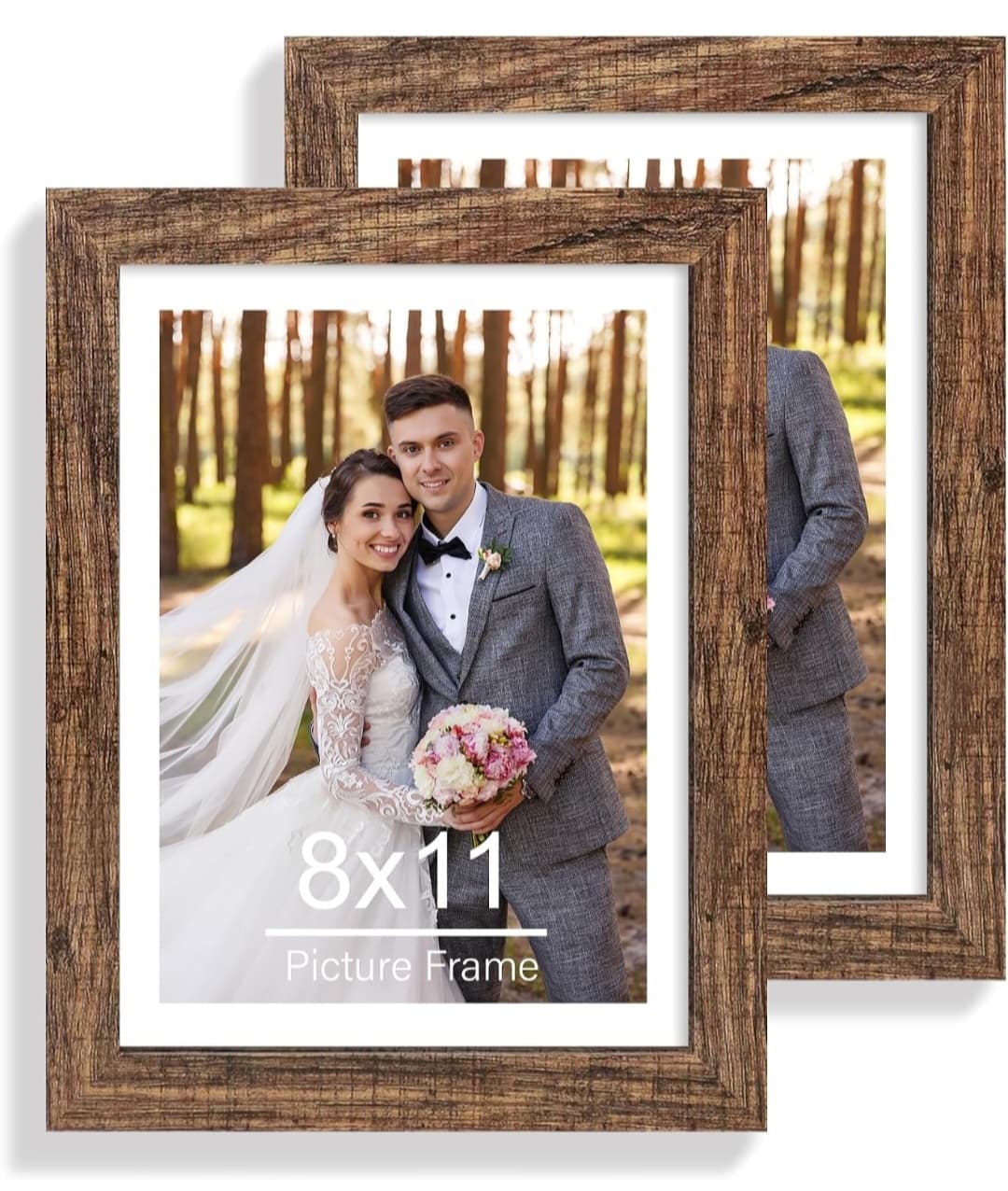 8x11 Picture Frames - Set of 2 - Glass and Rustic Brown Wooden Frame