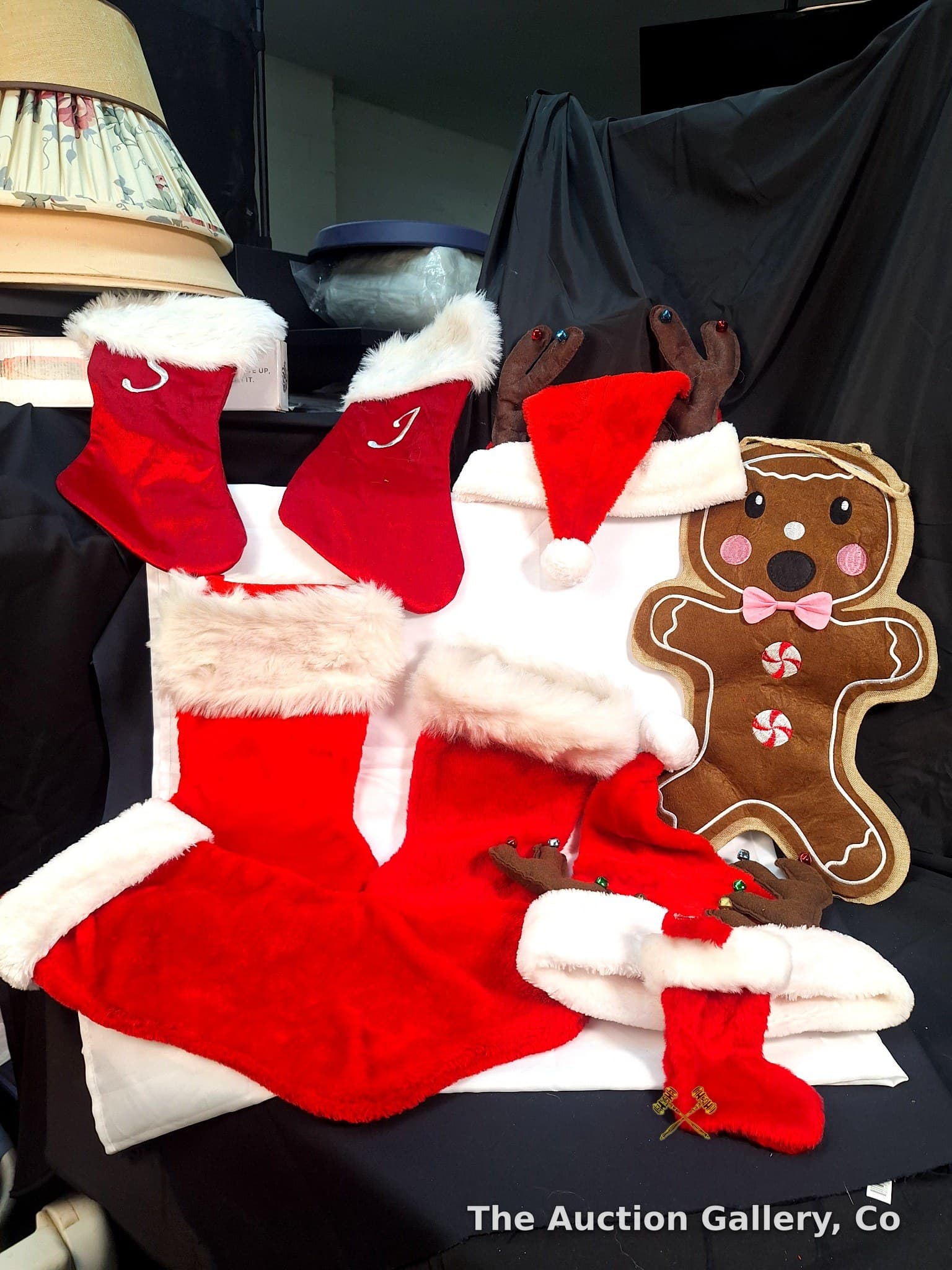 Christmas Lot โ Stockings, Santa Hats, Gingerbread Wall Hanging