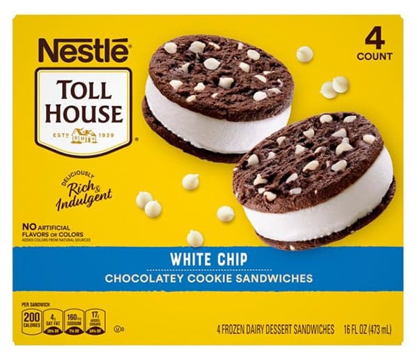 Nestle Toll House White Chip Chocolate Cookie Ice Cream Sandwichs 4pk