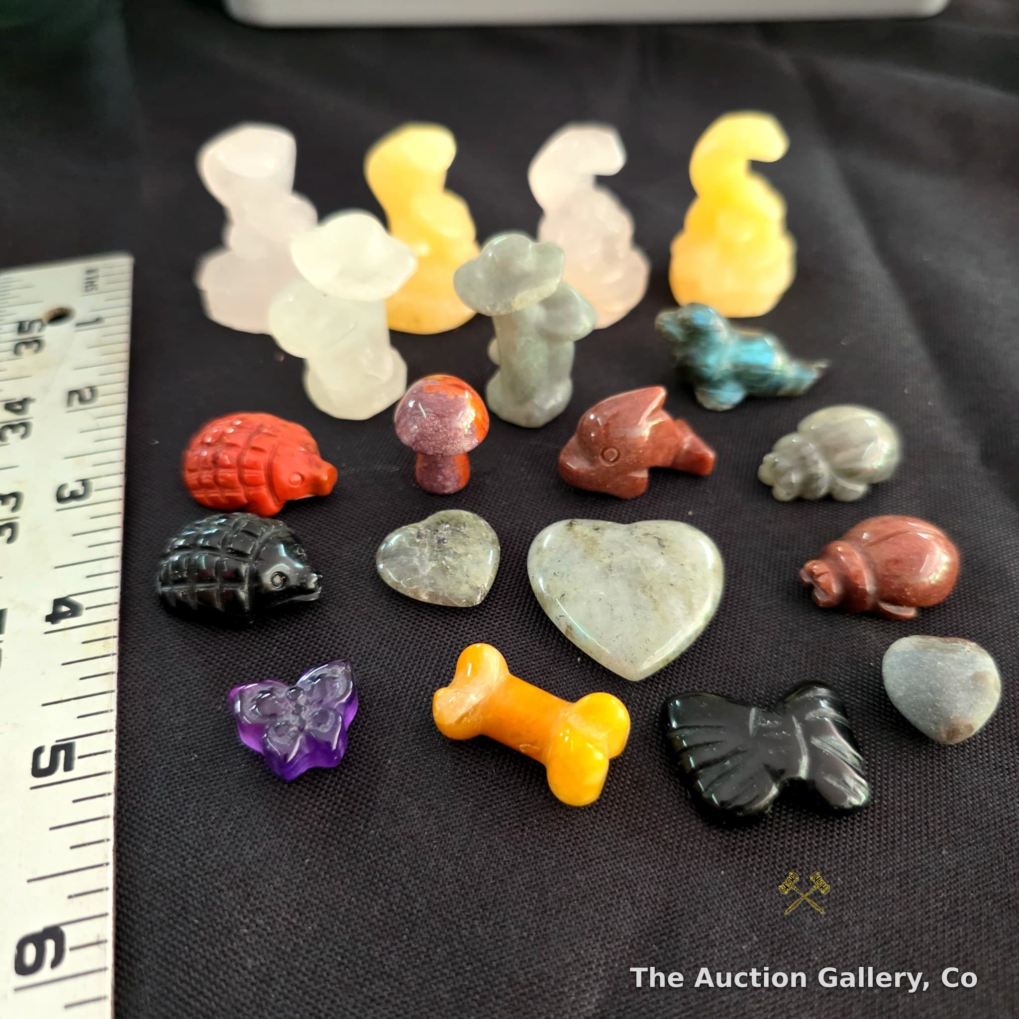Lot of 21 Carved Gemstone Crystal Figurines, Mixed Shapes