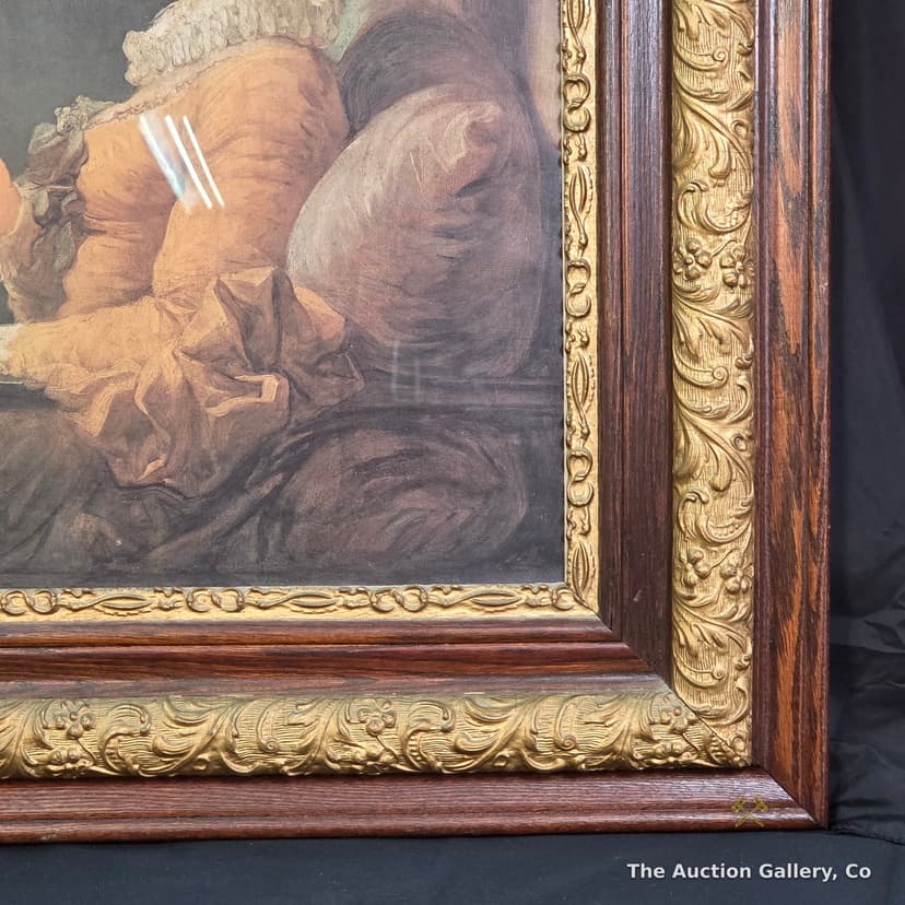 Fragonard "Young Girl Reading" Print, Antique Oak Frame β photo 5