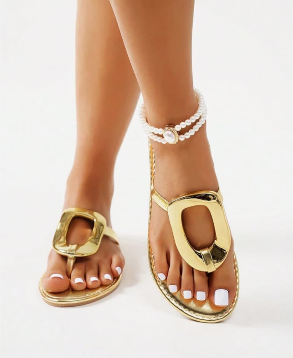 8 1/2 Women's Gold Metallic Sandals, Flip Flops