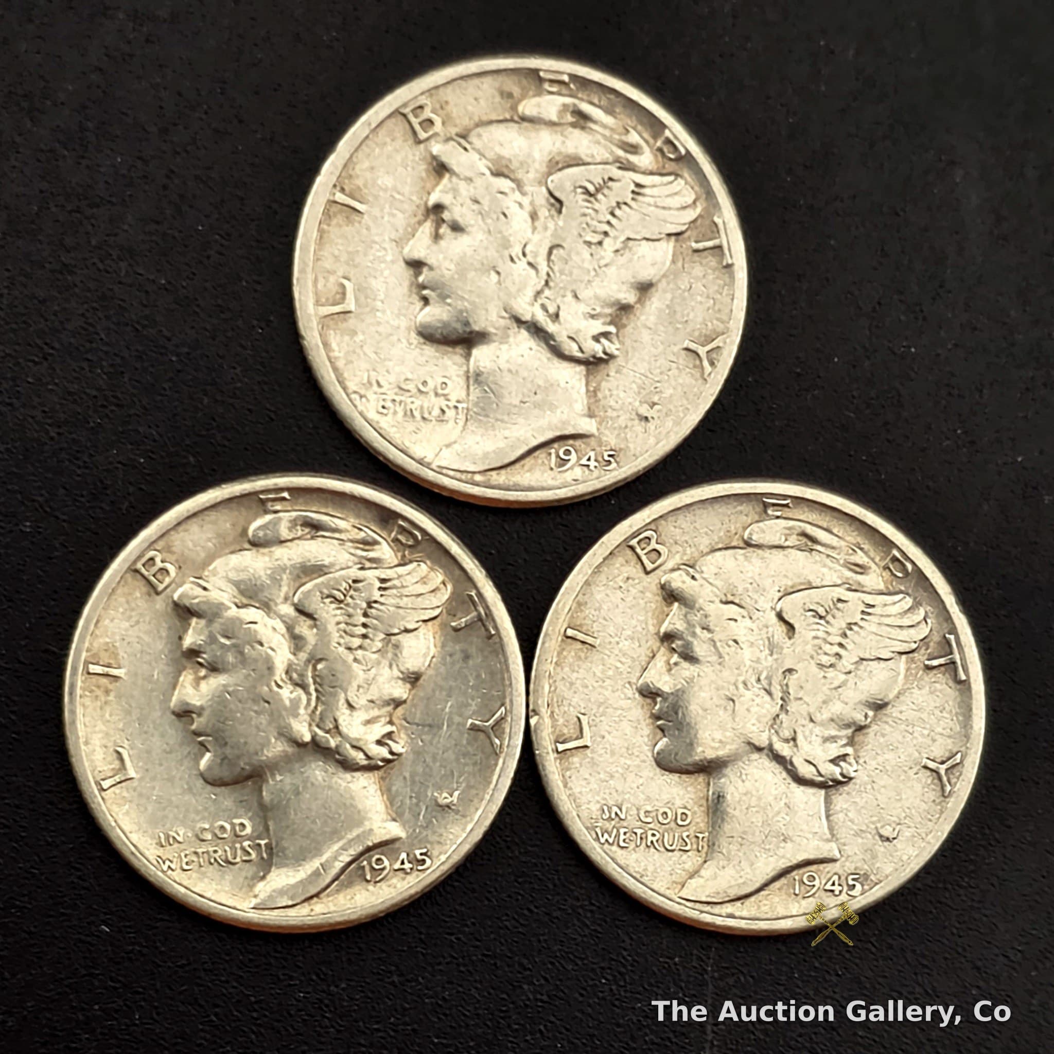 1945 Mercury (Winged Liberty) Dimes, 90% Silver, Set of 3