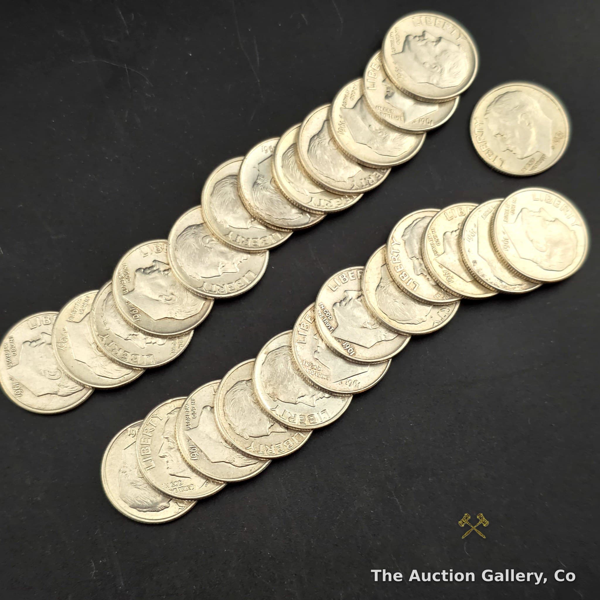 1961 Roosevelt Silver Dimes, Half Roll of 25 โ 90% Silver