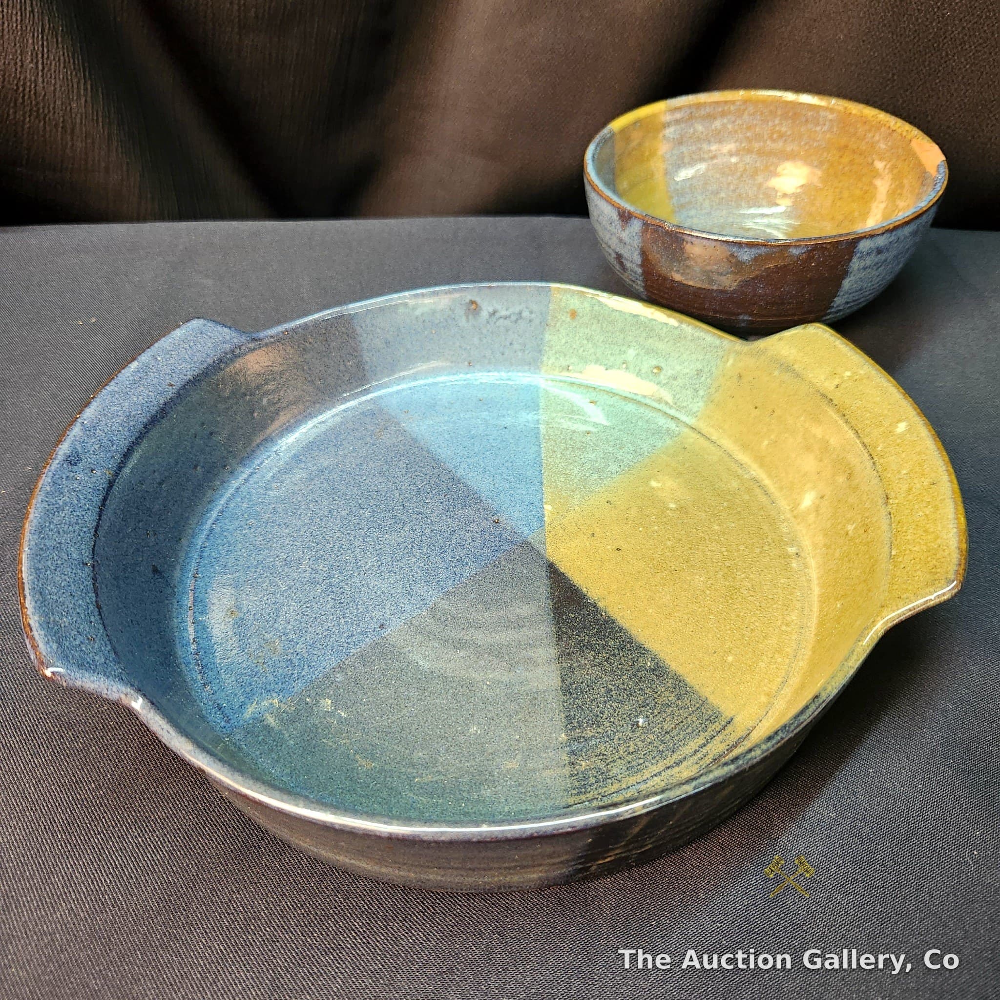 Signed Studio Pottery Baker and Bowl, 2-Piece Set