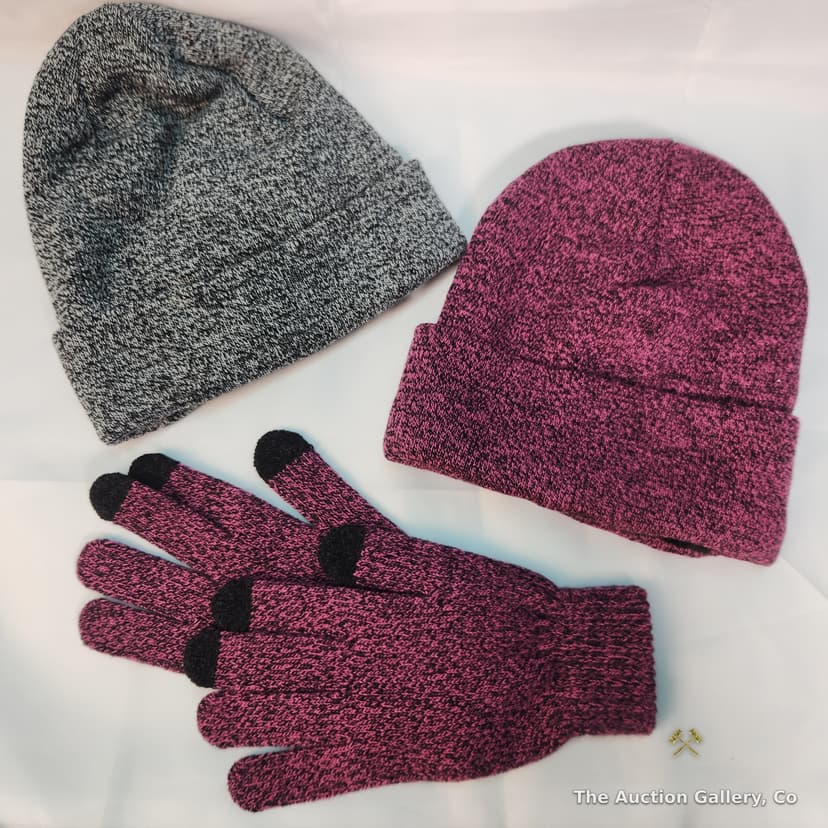 Winter Knit Hats, Gloves & Socks Set, Gray & Berry β photo 2