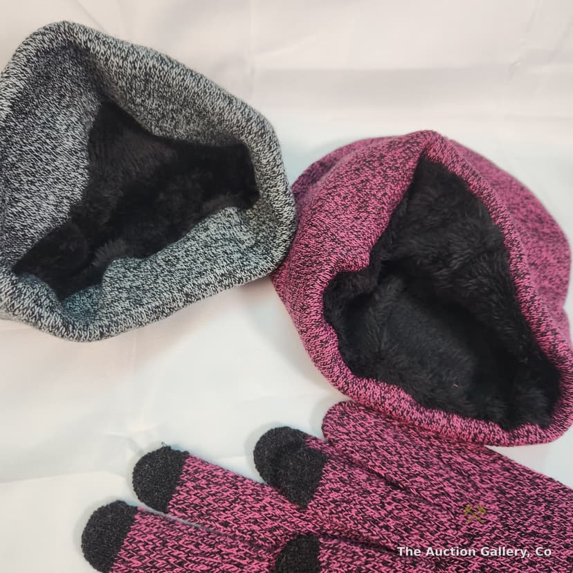Winter Knit Hats, Gloves & Socks Set, Gray & Berry β photo 3