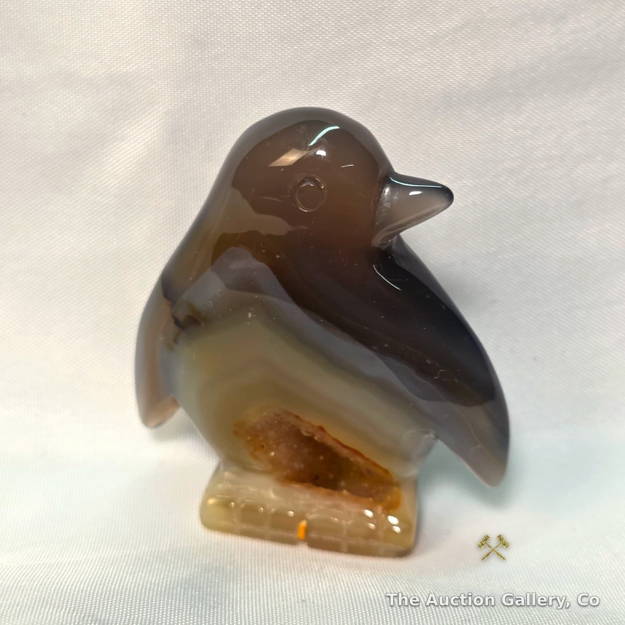 Carved Agate Penguin Figurine with Druzy Interior