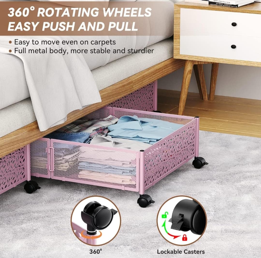 2pc Under Bed Storage (Metal/Pink)