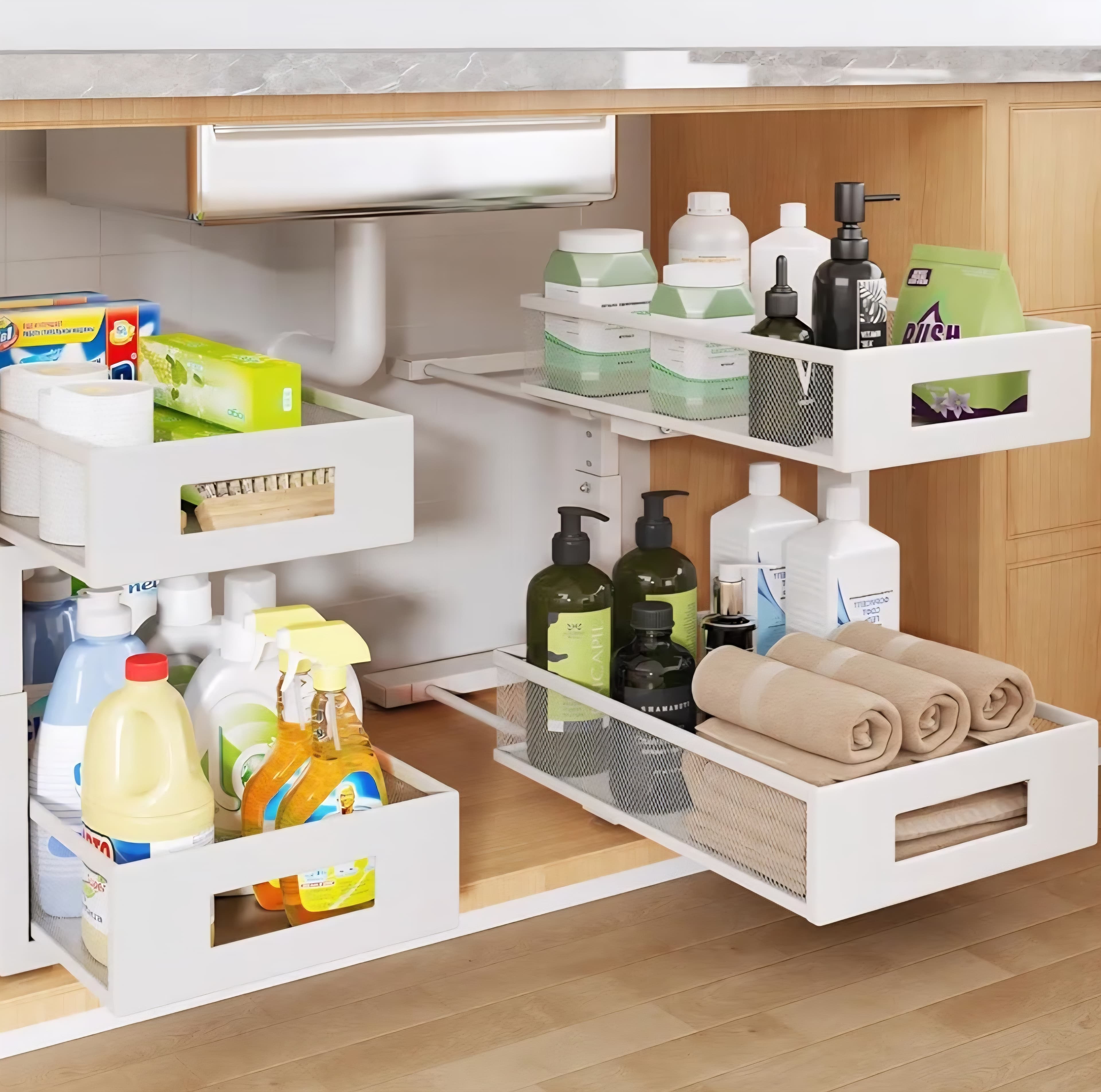 2 Tier Sliding Storage Shelf - 2 Pack