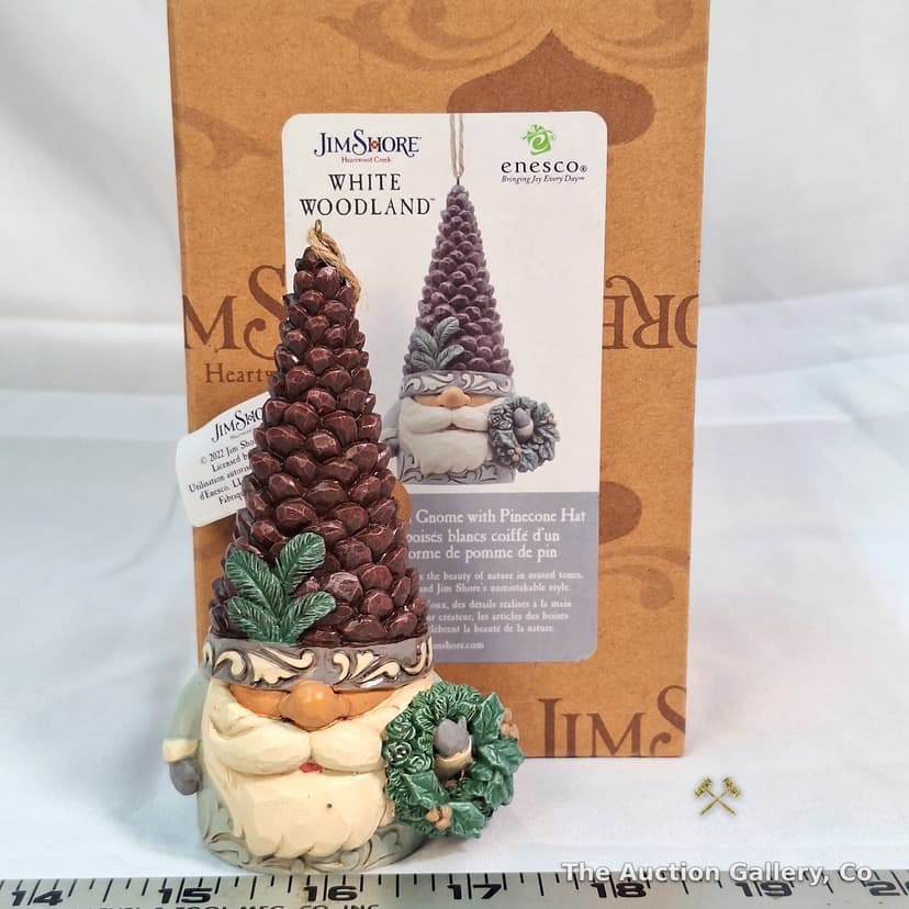 Jim Shore White Woodland Gnome Pinecone Hat Ornament, New in Box