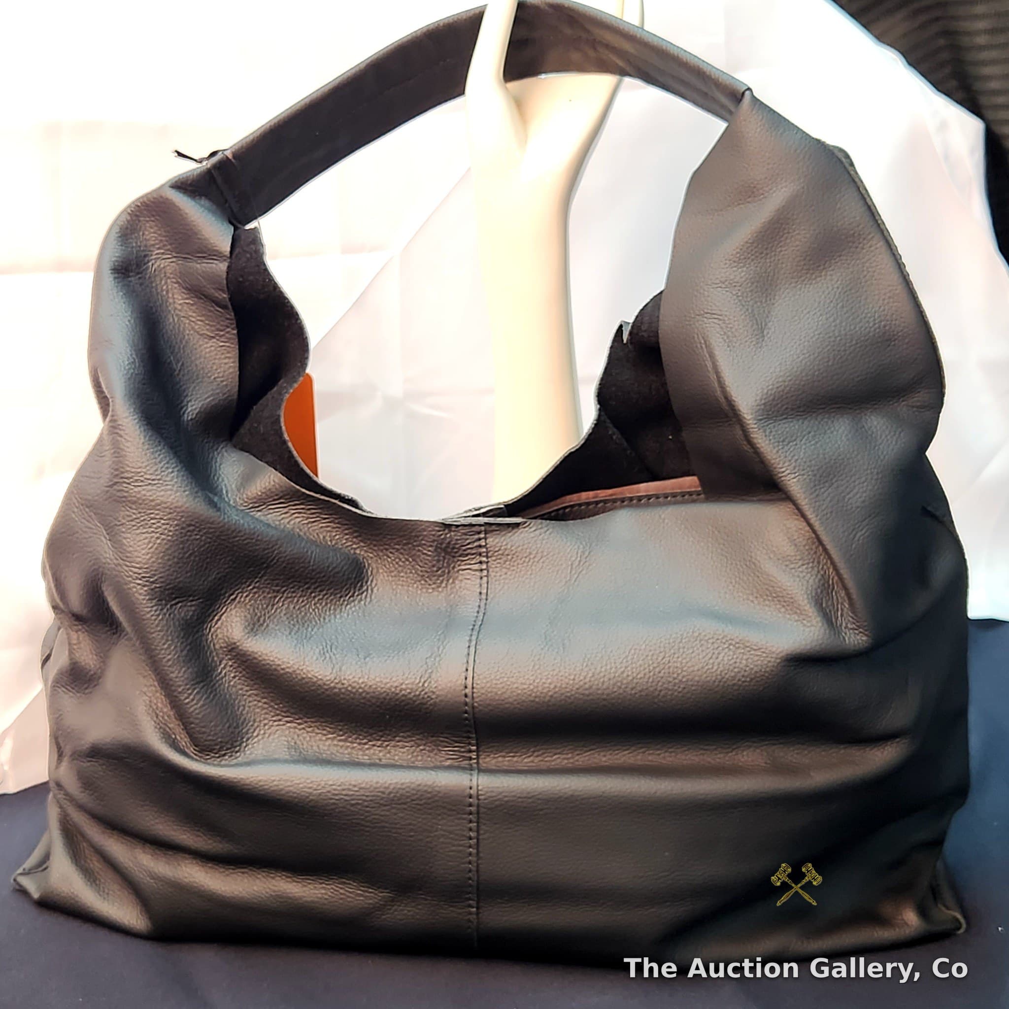 Flairfolio Black Leather Hobo Bag with Dust Bag