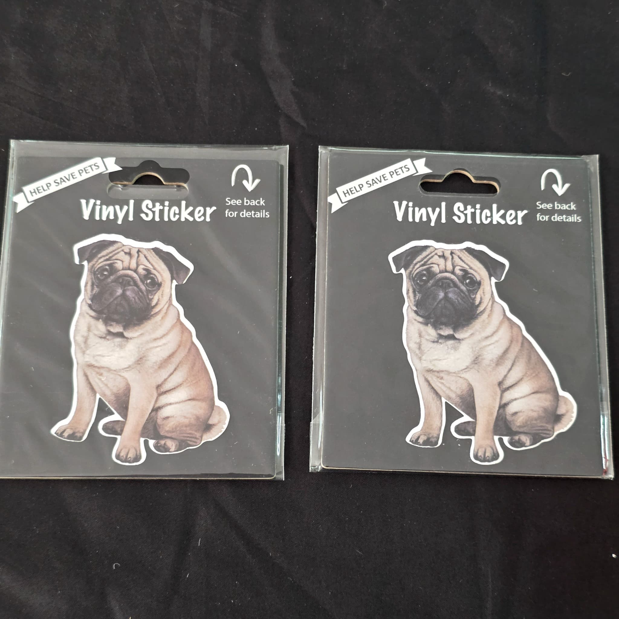 Pug Vinyl Stickers, Set of 2, Brand New