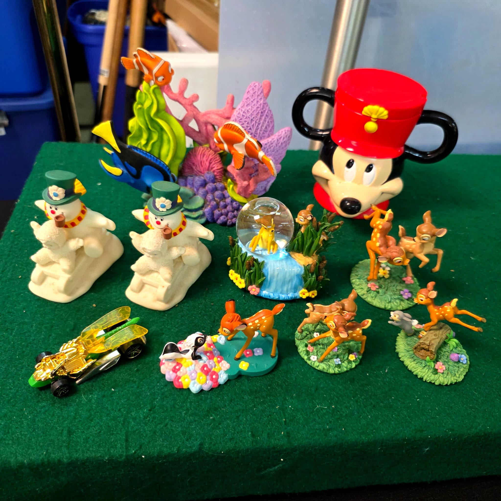 Disney Mixed Lot — Bambi Figurines, Snowbabies, Mickey Mug, Hot Wheels & More