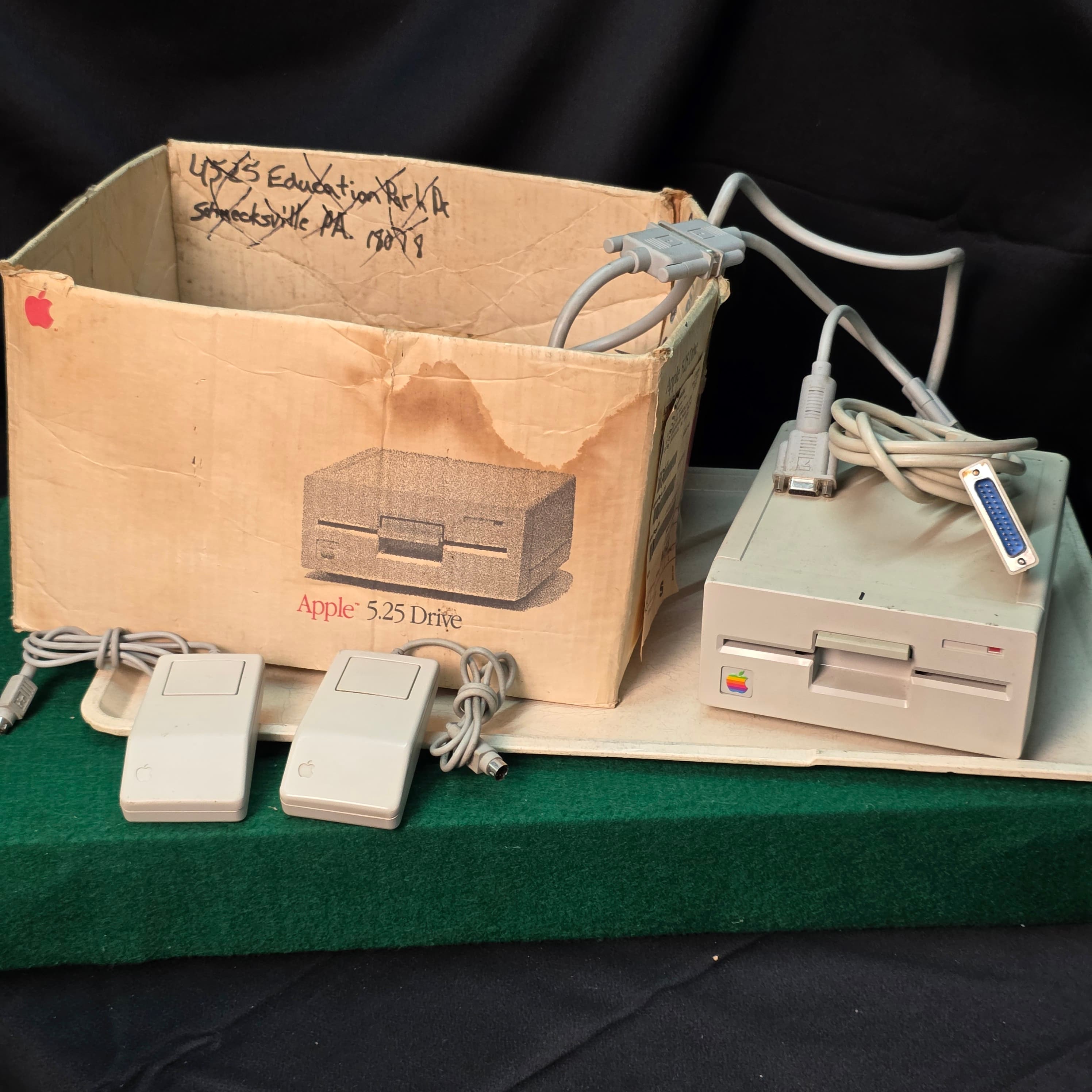 Vintage Apple 5.25 Drive with Two Apple Mice and Original Box
