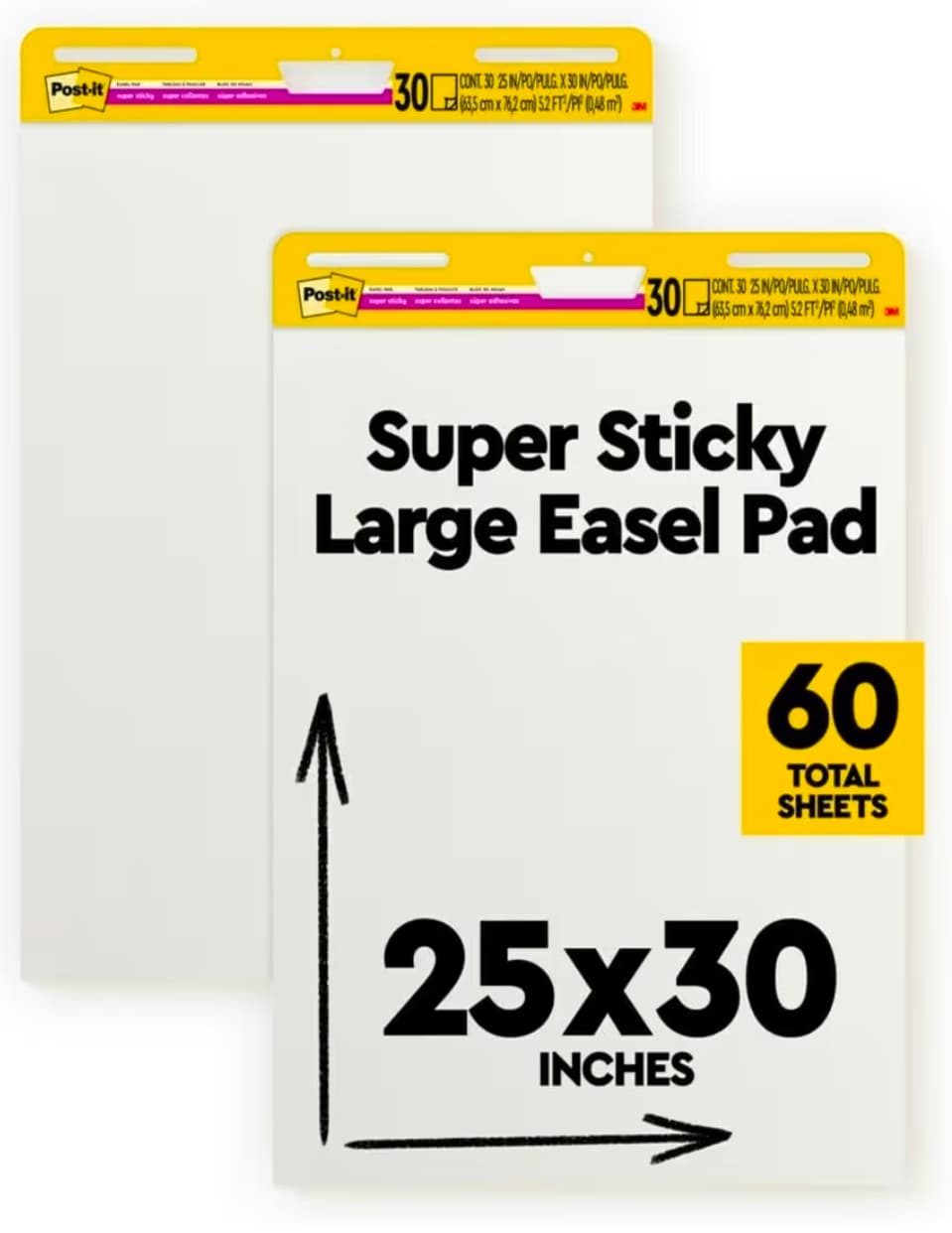 Post-it Super Sticky Easel Pad, 25 x 30 Inches, 30 Sheets Per Pad, 2 Pads, Large, White, Premium Self Stick Flip Chart Paper, Anchor Chart, Office Supplies & School Supplies, Great for Teachers and St