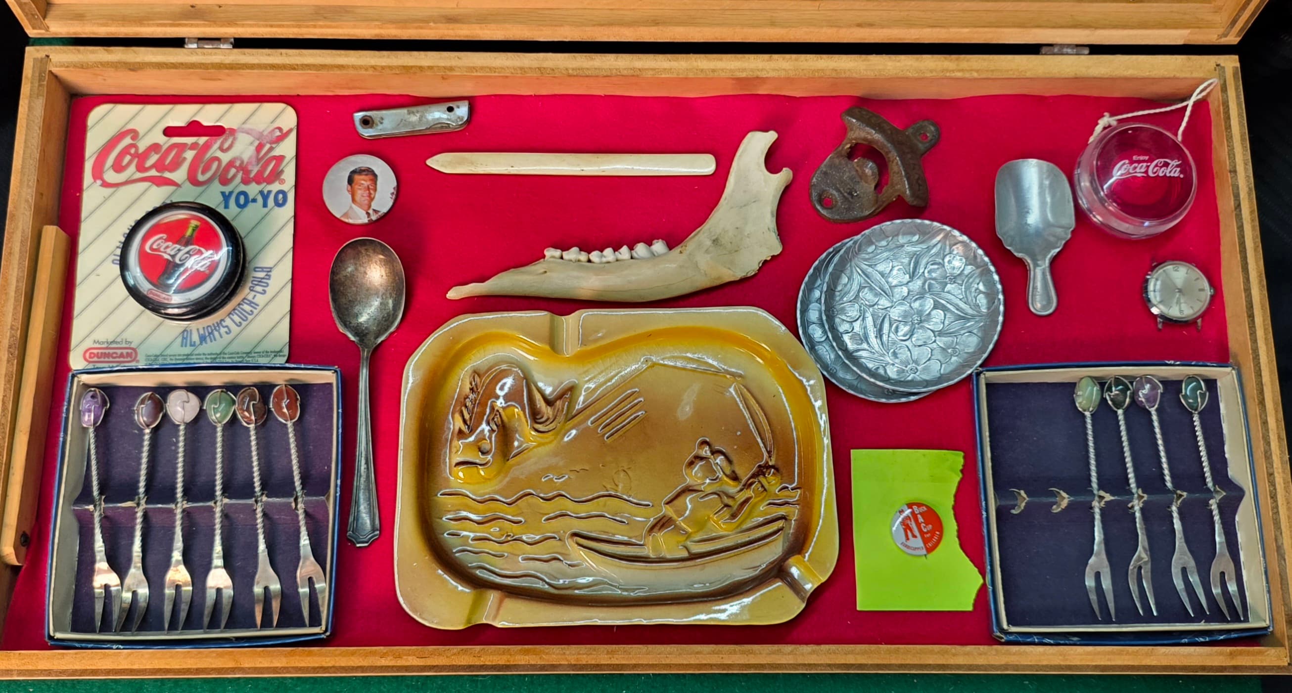 Vintage Mixed Curiosity Lot โ Coca-Cola, Stone-Top Forks, Bottle Opener & More