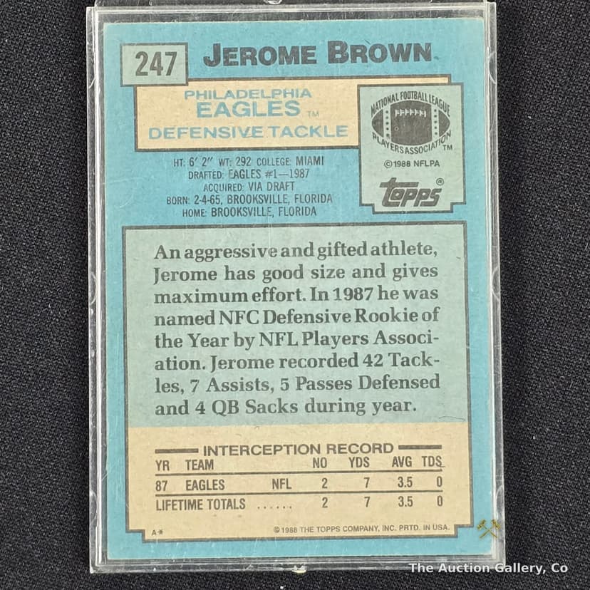 1988 Topps Jerome Brown #247 Super Rookie Card, Eagles โ photo 2