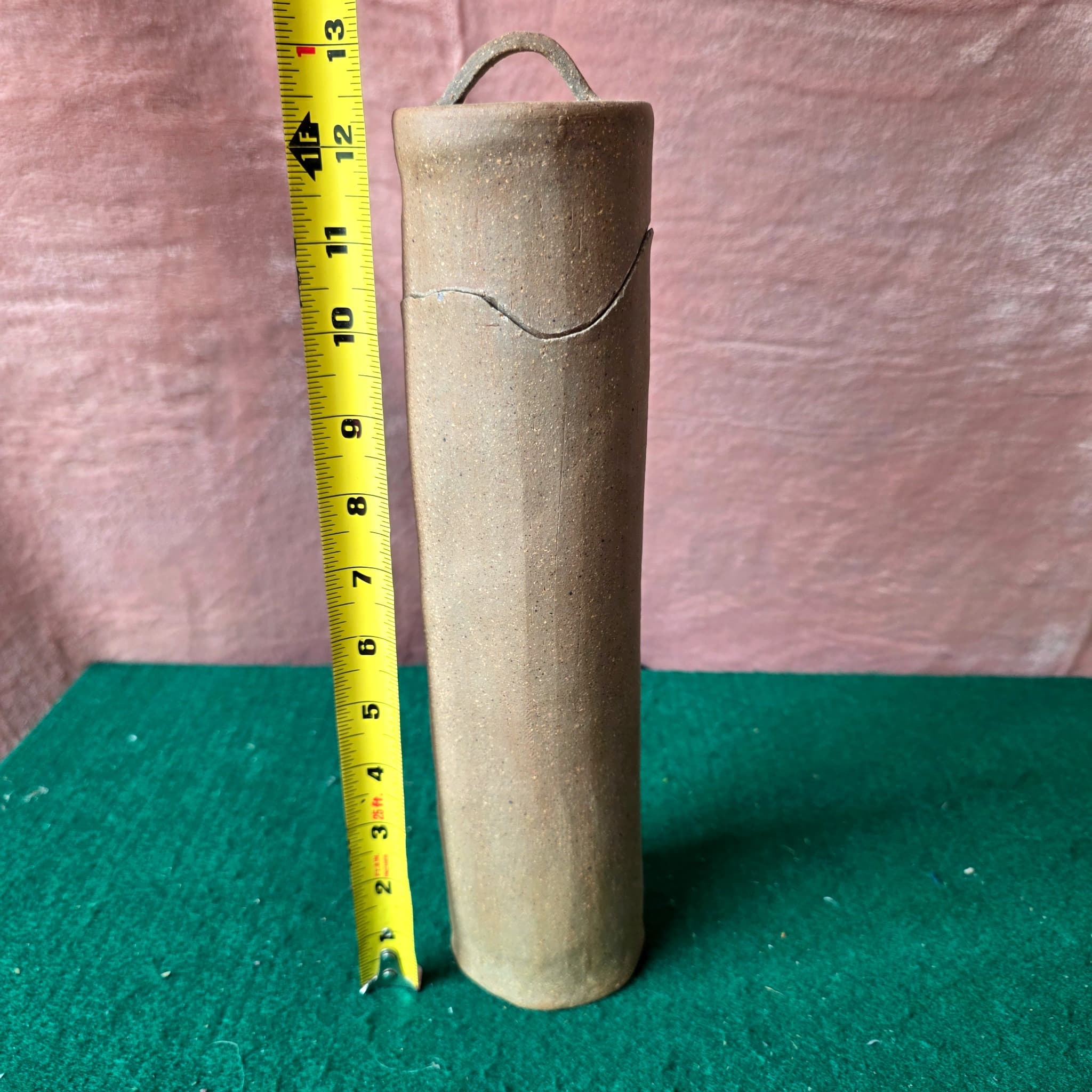 Tall Cylindrical Stoneware Pottery Vessel, 13"