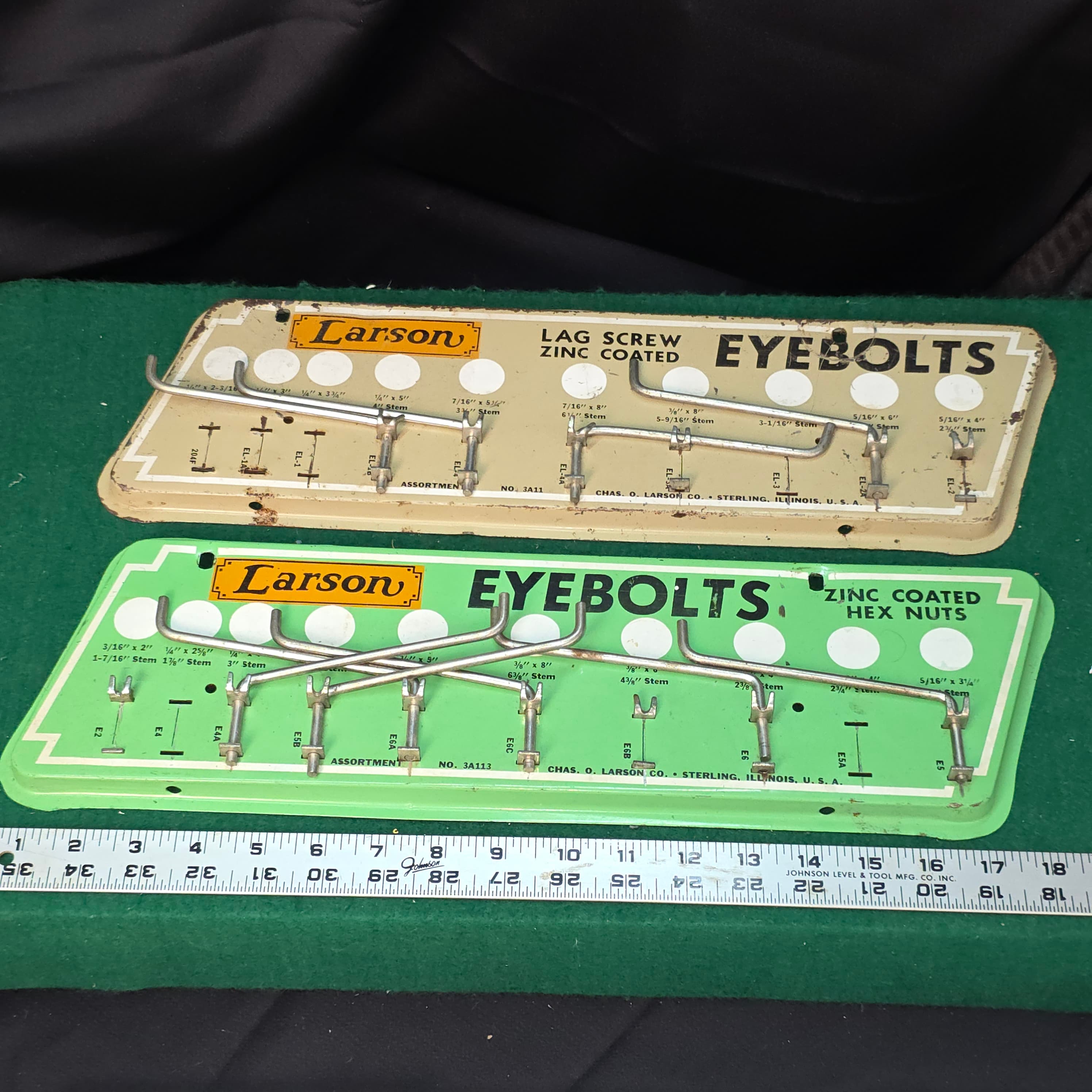 Larson Eyebolt Metal Store Display Cards, Set of 2, Vintage Hardware
