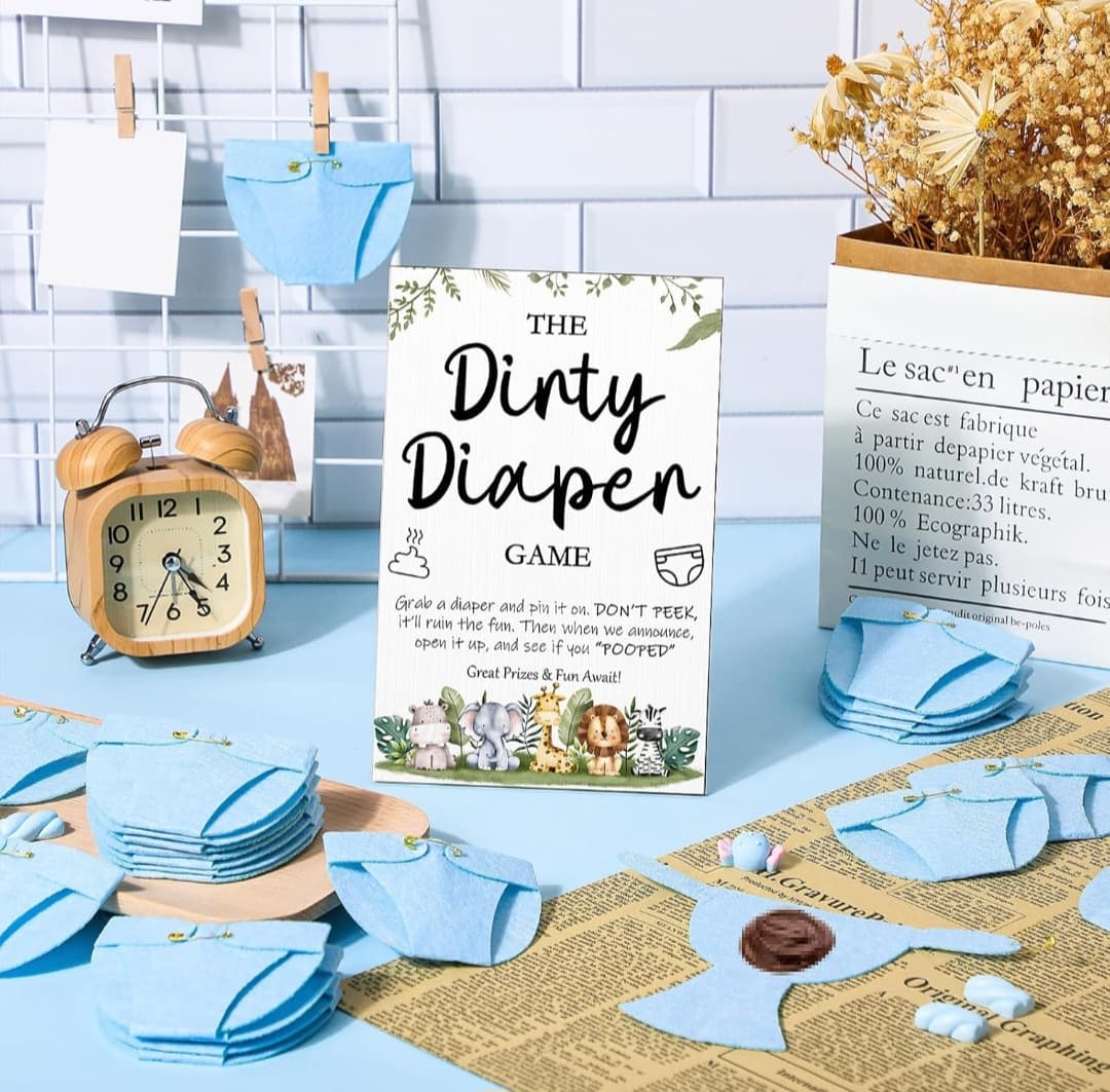 51 Pcs Dirty Diaper Baby Shower Game (Blue)