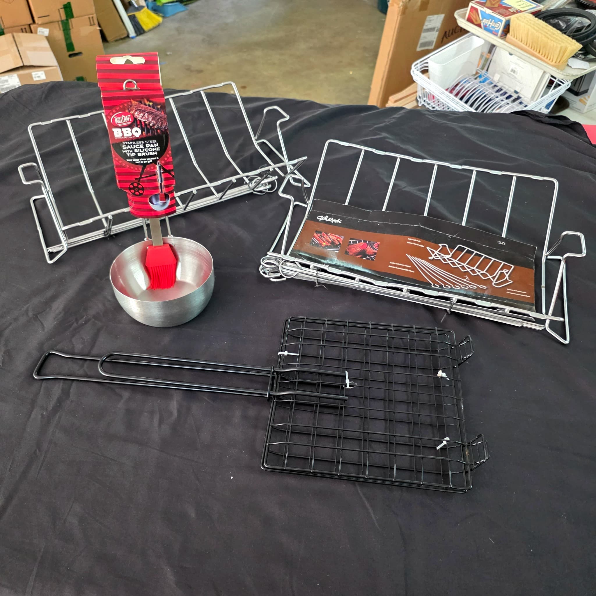 BBQ Grilling Lot β Rib Racks, Grill Basket, Sauce Pan Set