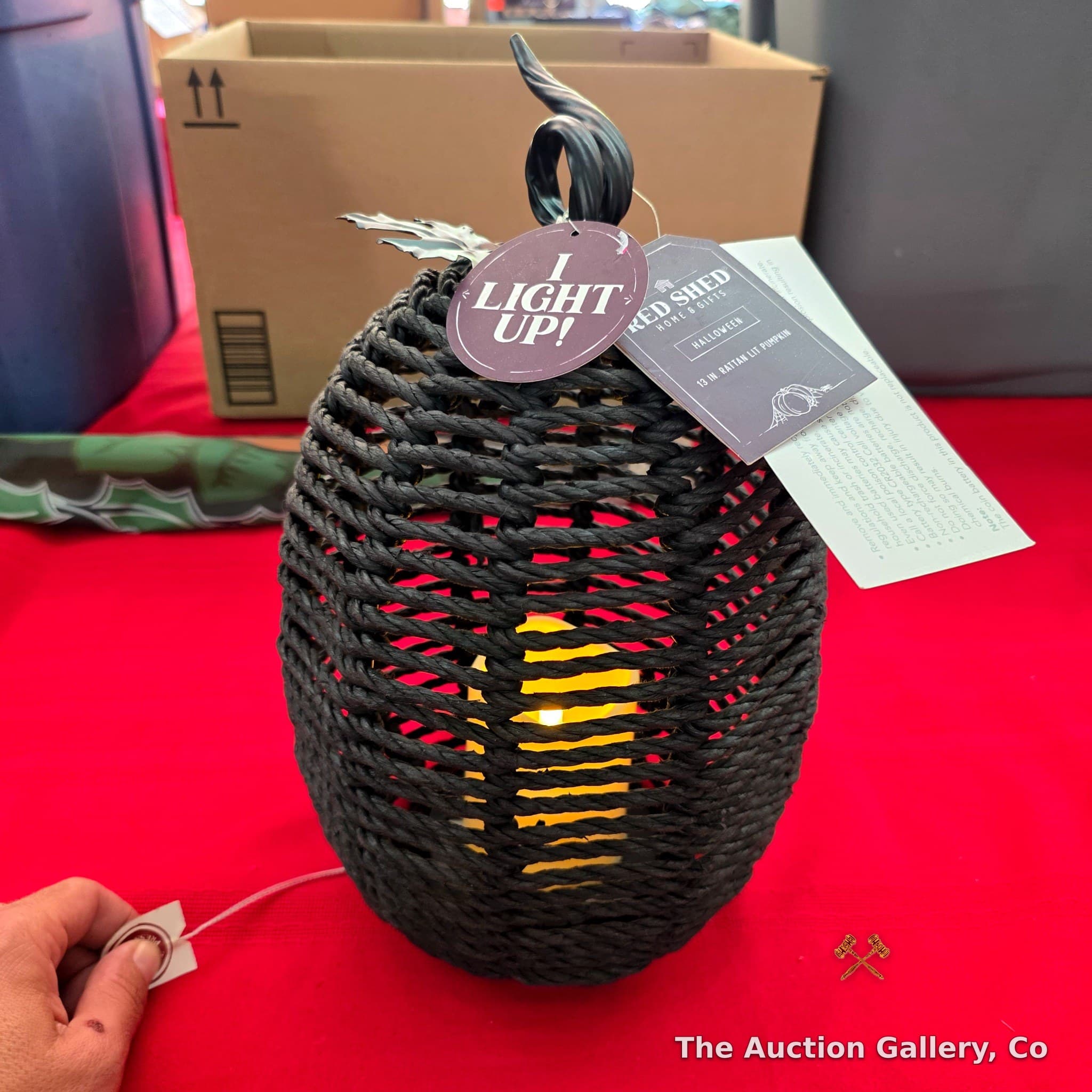Red Shed Rattan Lit Halloween Pumpkin, 13.5 In., New
