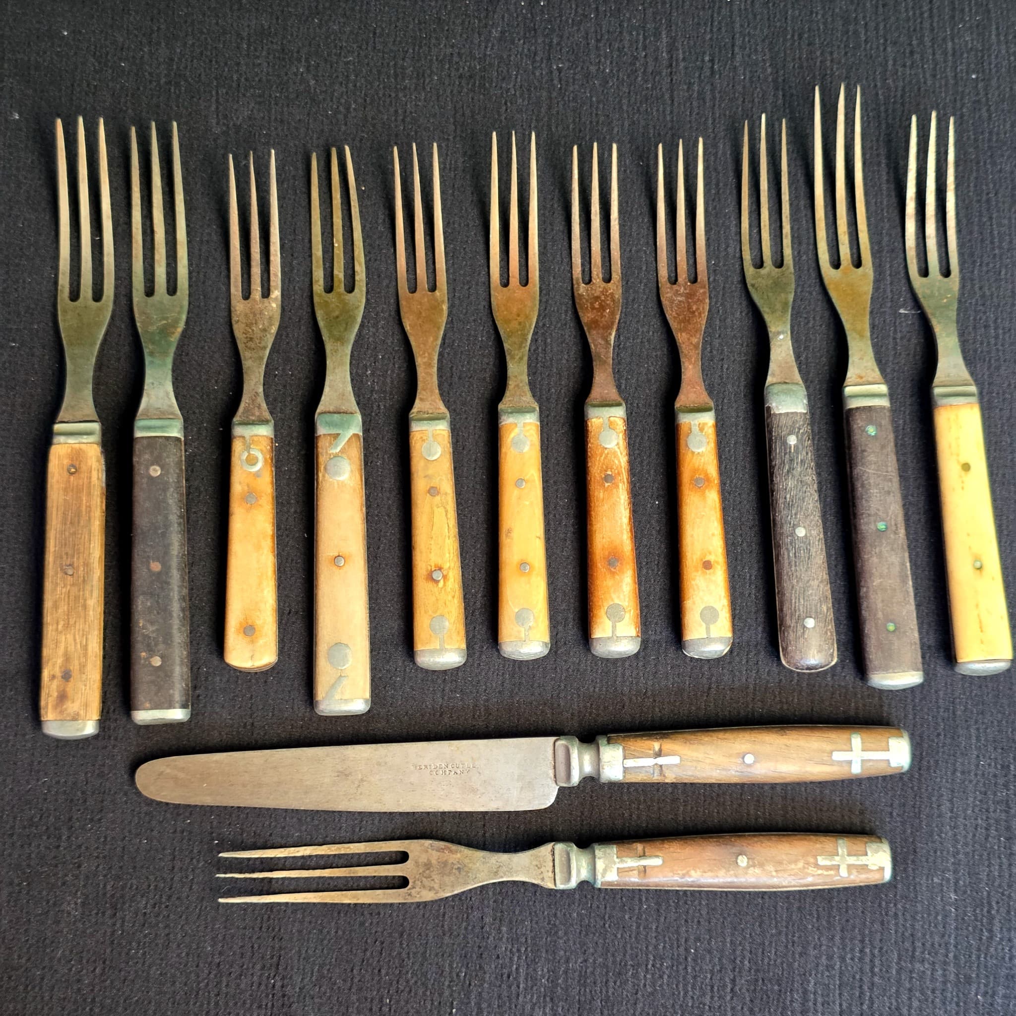 Antique Wood-Handle Forks and Knife, Mixed Lot of 16