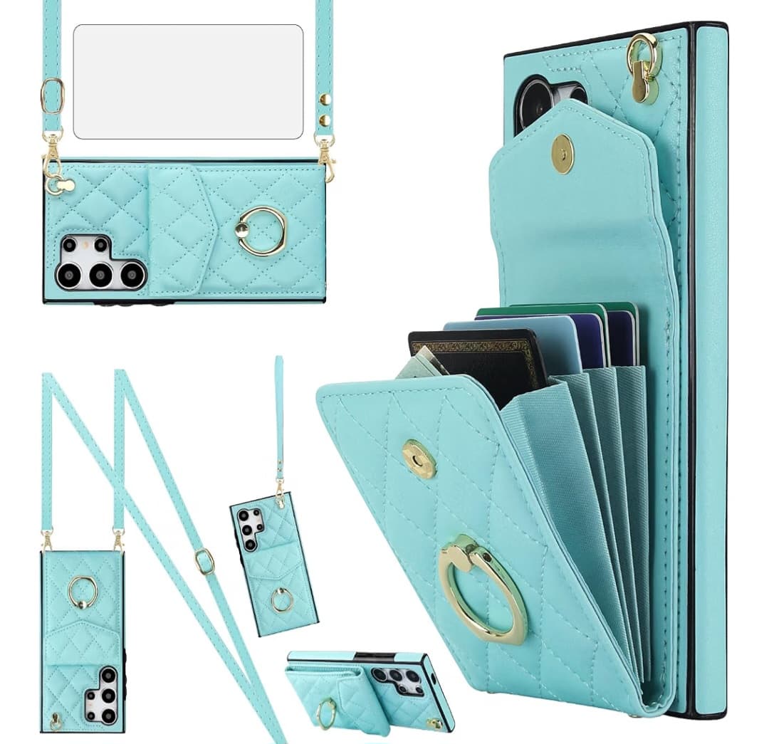 Samsung Galaxy S25 Ultra Case - Wallet, Ring Holder, Kickstand, Crossbody Strap, Wristlet Strap, RFID Blocking (Teal)