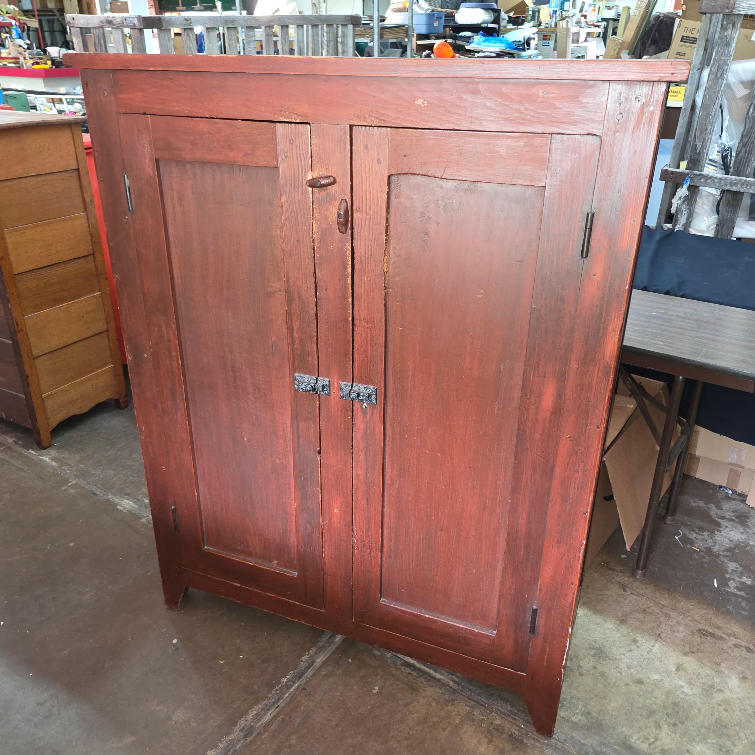 Antique Two-Door Jelly Cupboard, Original Red Paint