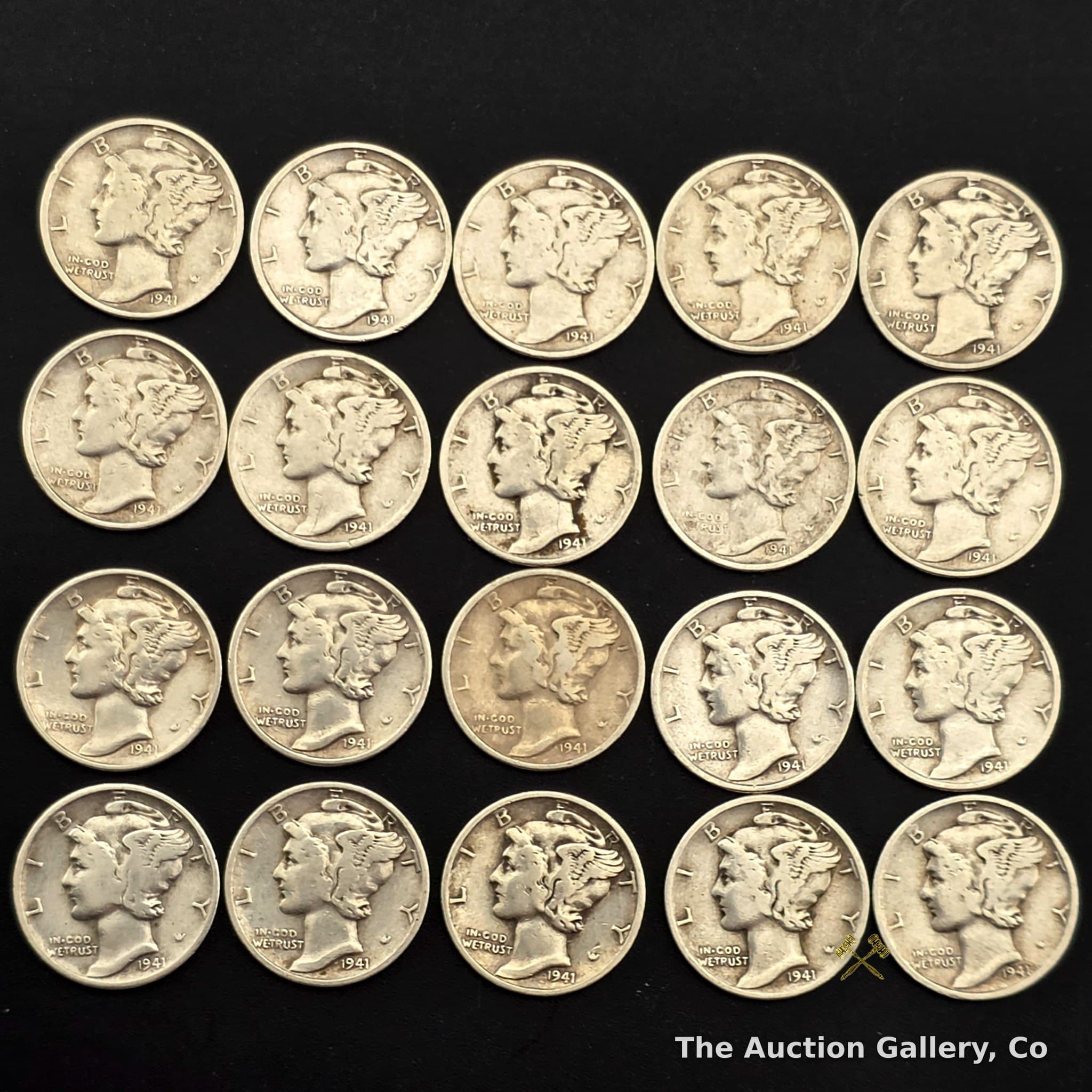 1941 Mercury Dime 90% Silver, Lot of 20