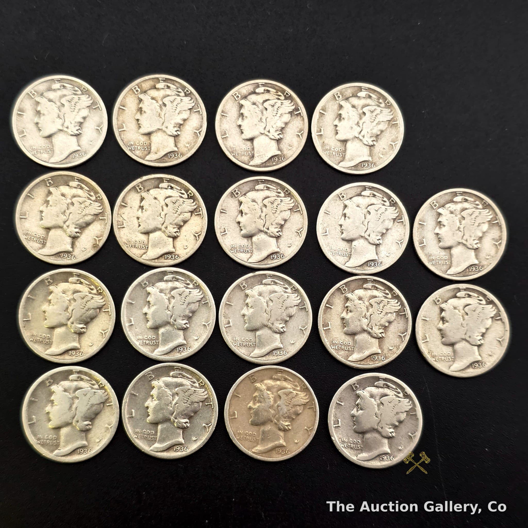 1936 Mercury Dime Lot of 18, 90% Silver