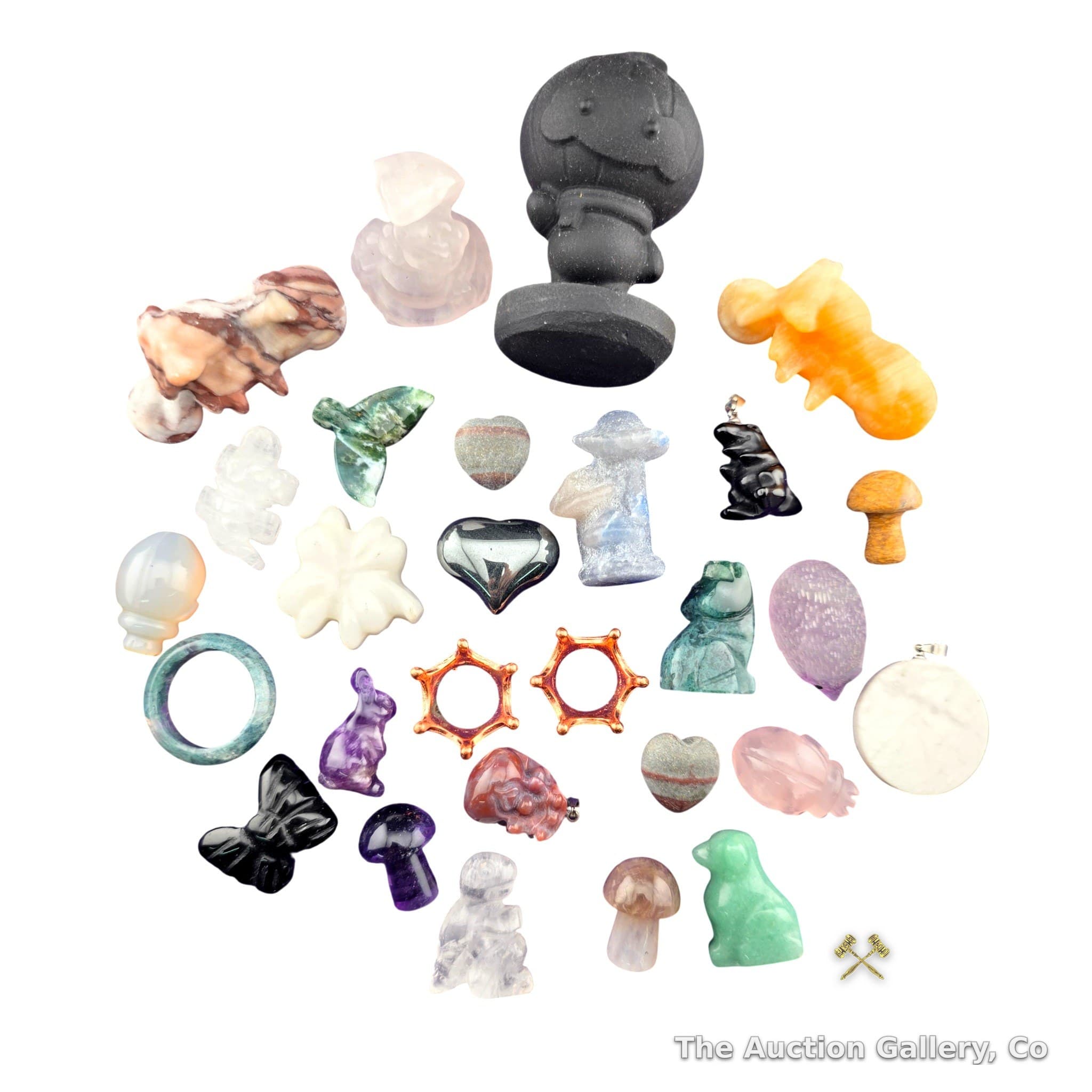 Mixed Crystal & Stone Carved Figurines, Large Lot of 29
