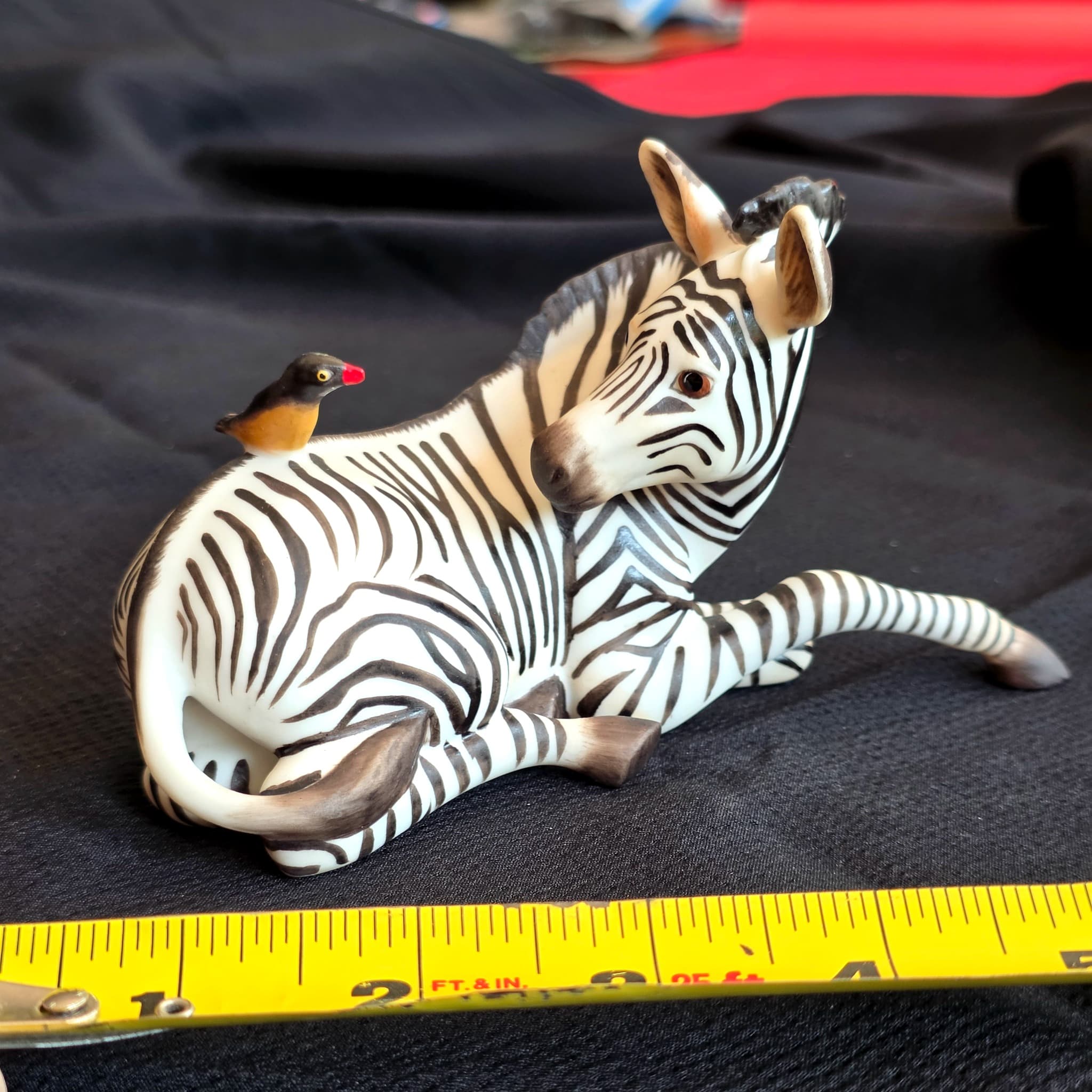 Franklin Mint Reclining Zebra Figurine with Bird