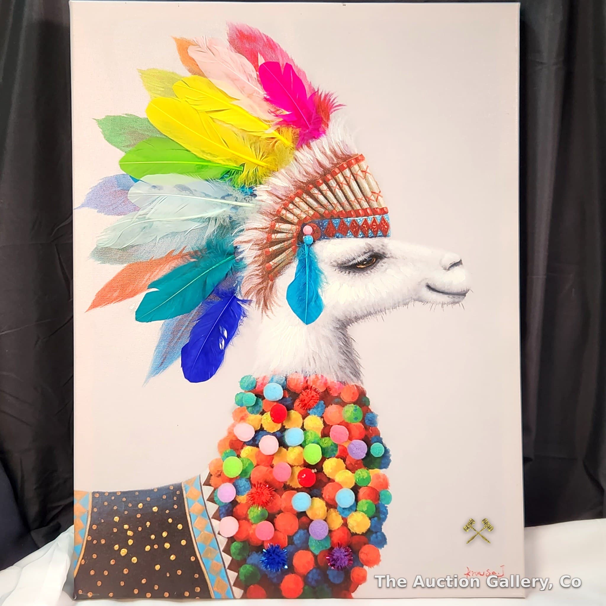 Mixed-Media Llama Canvas Wall Art, Signed, 24"