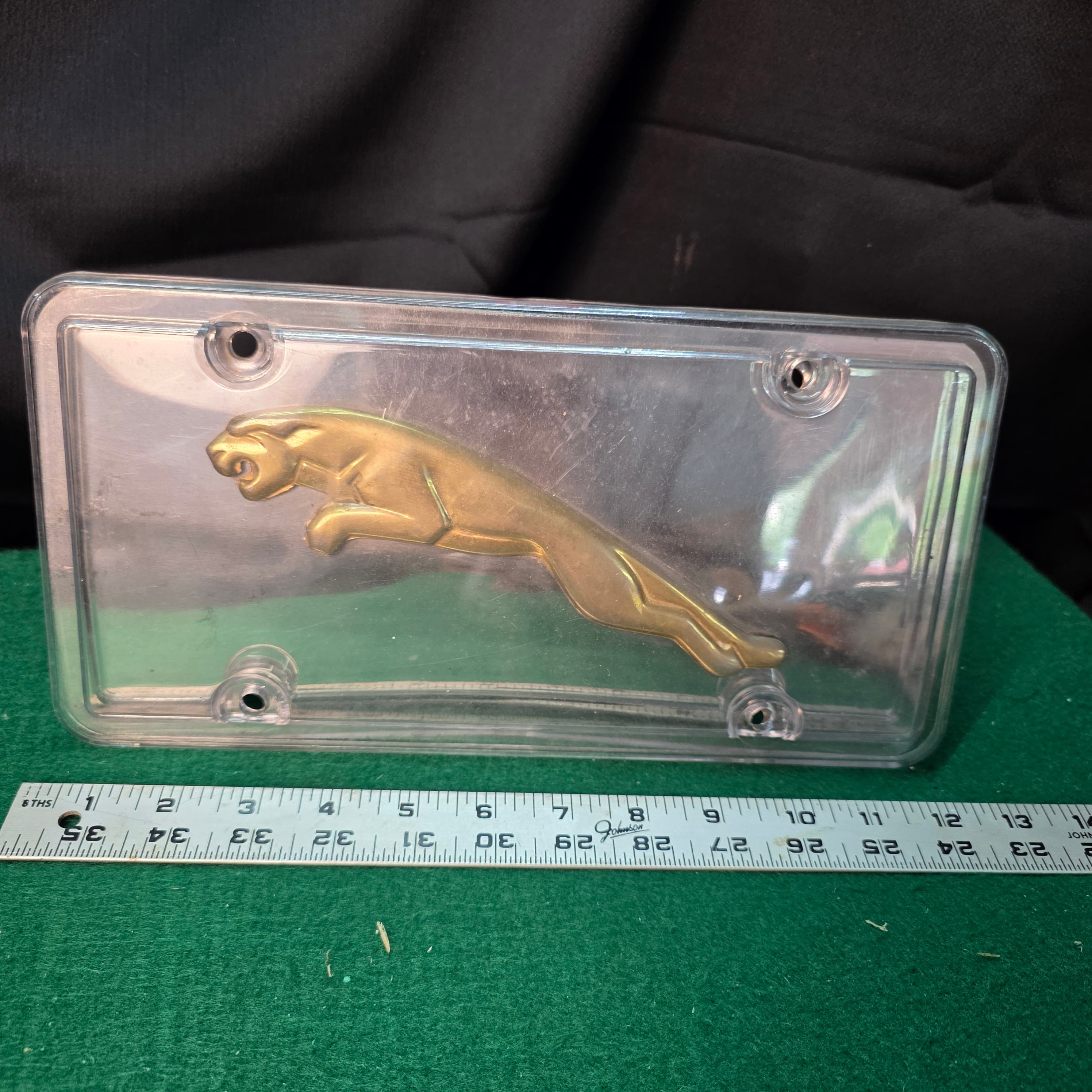 Jaguar Leaping Cat Chrome License Plate with Acrylic Cover, 12" x 6"