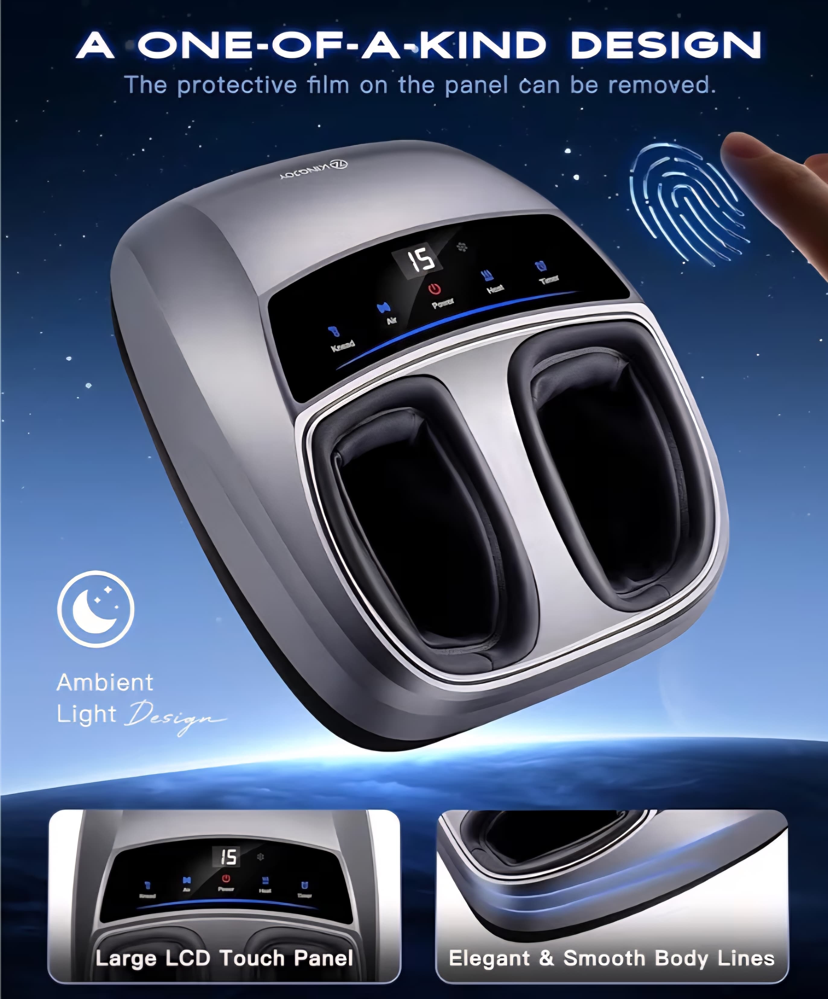Heated Foot Massager Deep Kneading Shiatsu with Remote - Touch Screen - 3 Time, Temp, Knead, Squeeze Settings - Fits Up to Men Size 14