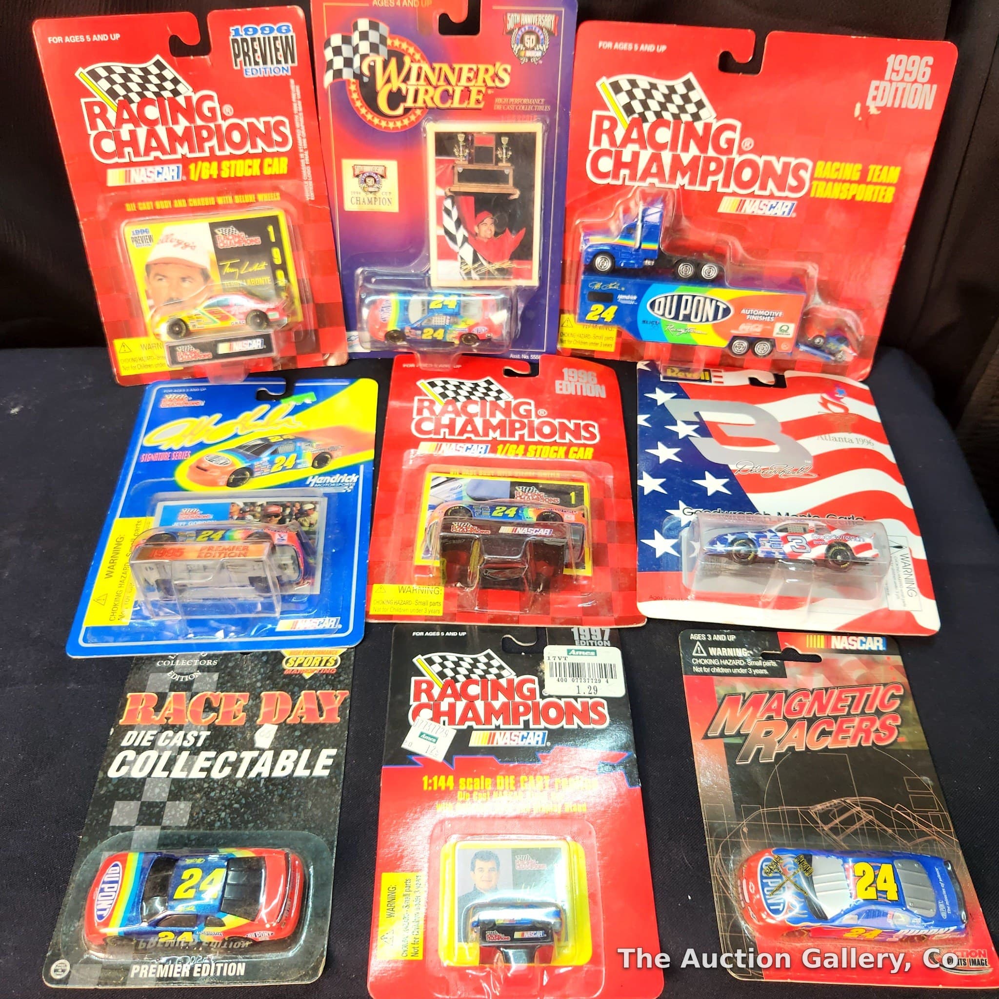 Lot of 9 Vintage NASCAR Die-Cast Cars, Carded 1990s