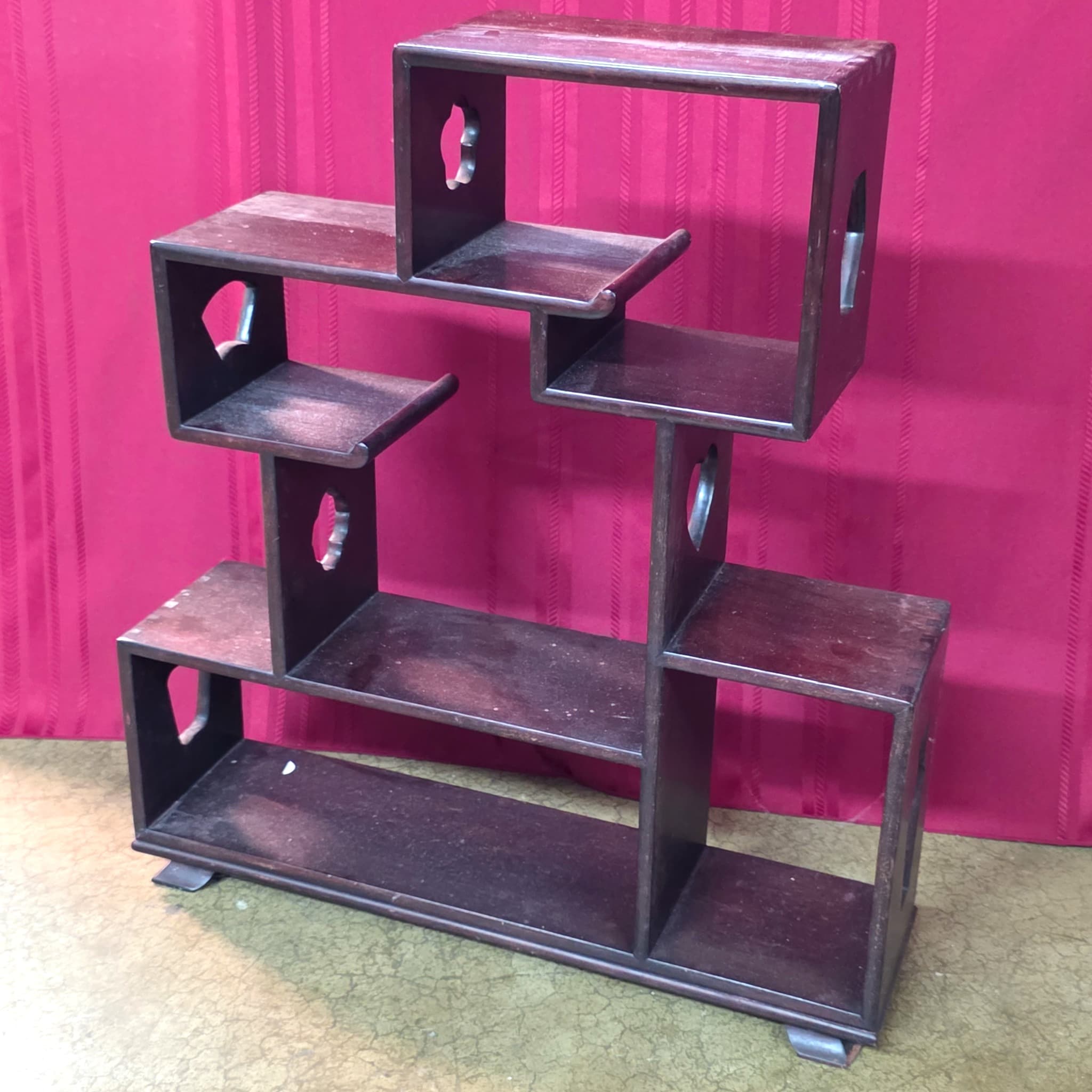 Vintage Asymmetrical Stepped Wood Display Shelf, Dovetailed