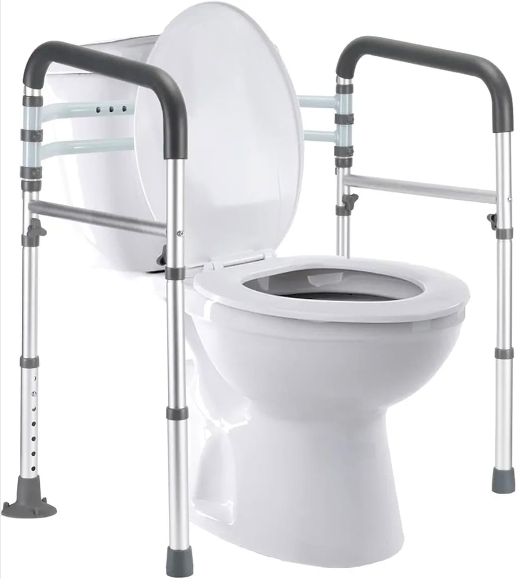 Toilet Safety Rails, Adjustable Toilet Frame for Elderly, Seniors, Handicap & Disabled, Foldable Handicap Toilet Handles Fit Any Toilets (Gray)
