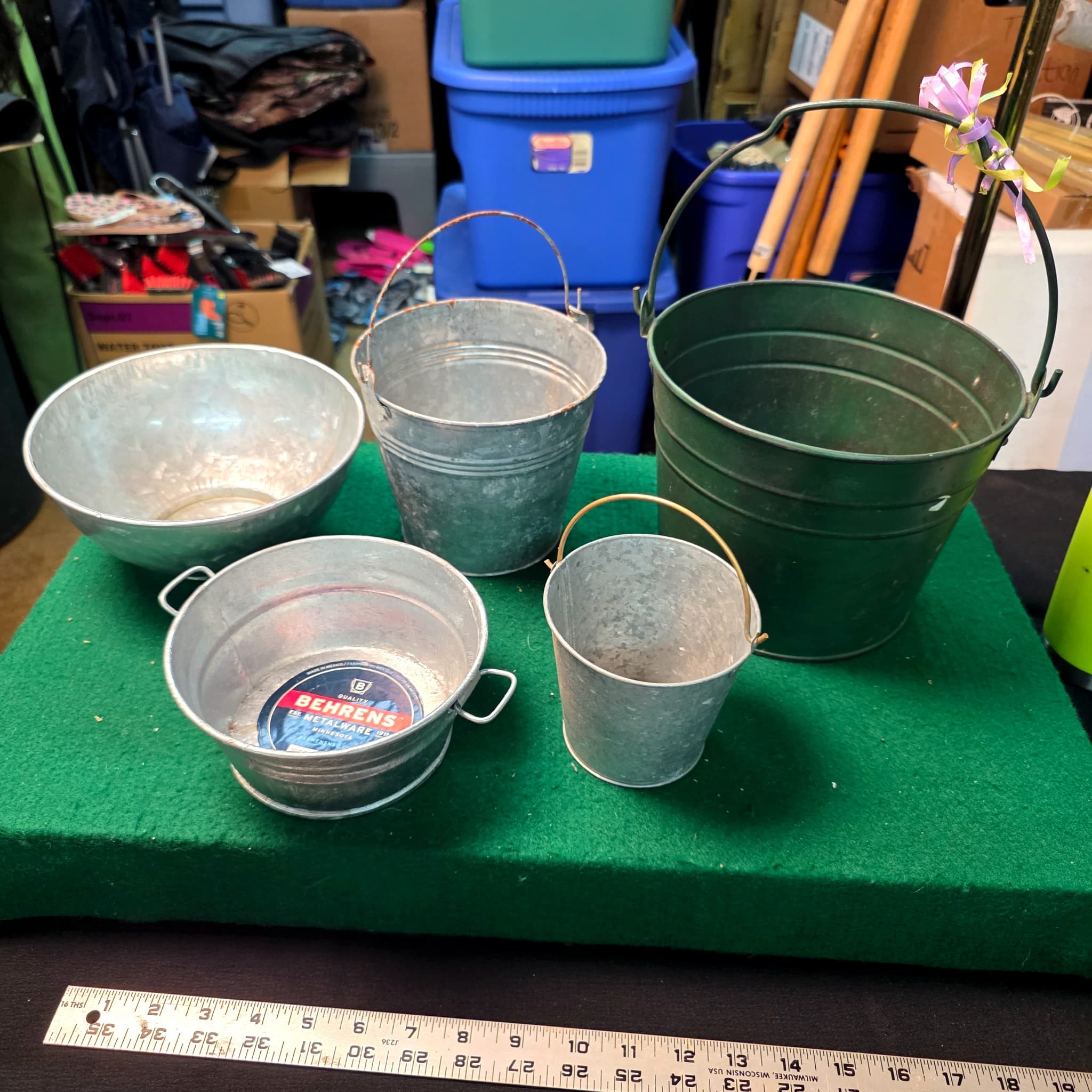 Galvanized Metal Buckets, Bowl & Tub, Lot of 5