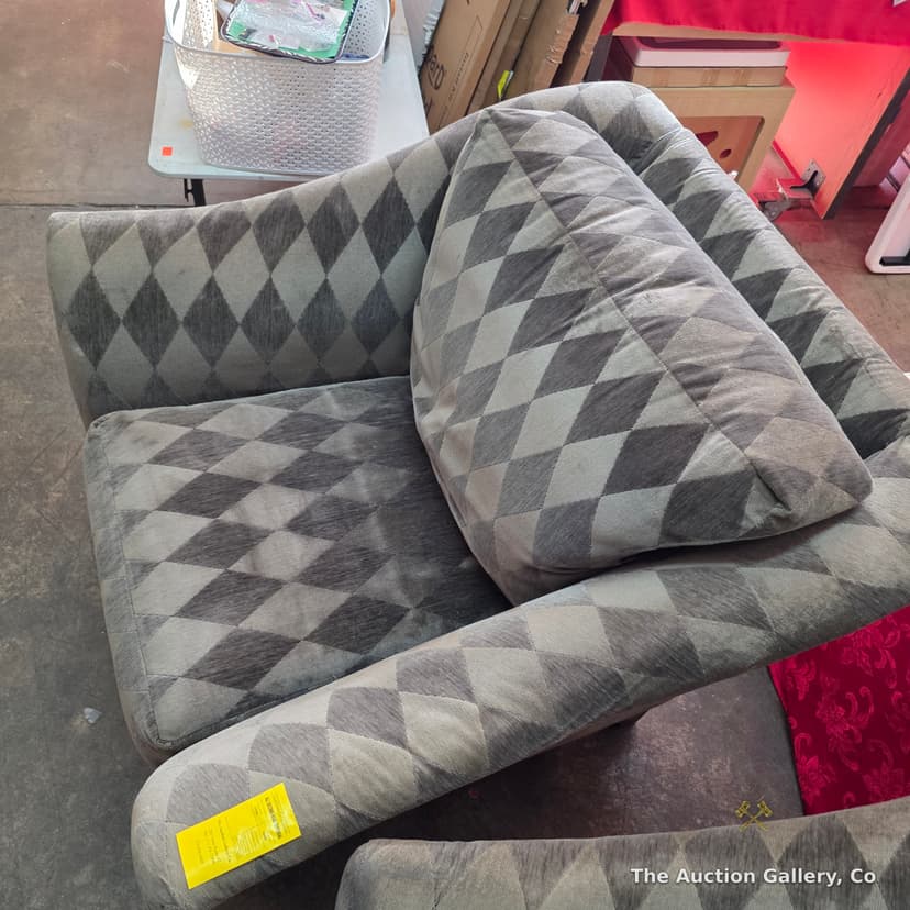 Pair of Gray Harlequin-Upholstered Club Chairs โ photo 5
