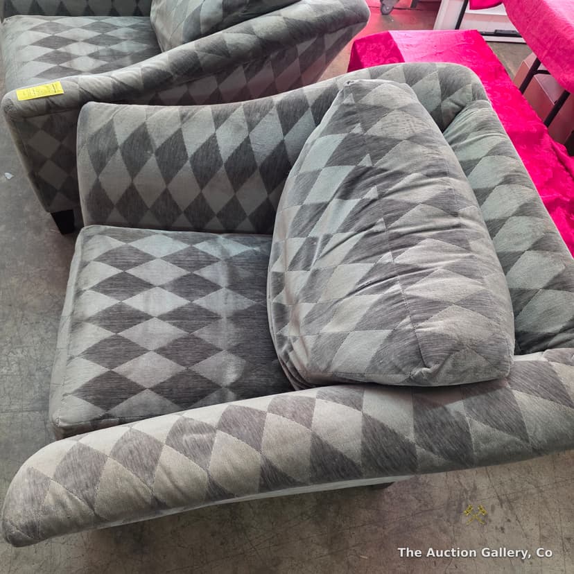 Pair of Gray Harlequin-Upholstered Club Chairs โ photo 7
