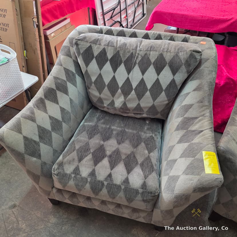 Pair of Gray Harlequin-Upholstered Club Chairs โ photo 4