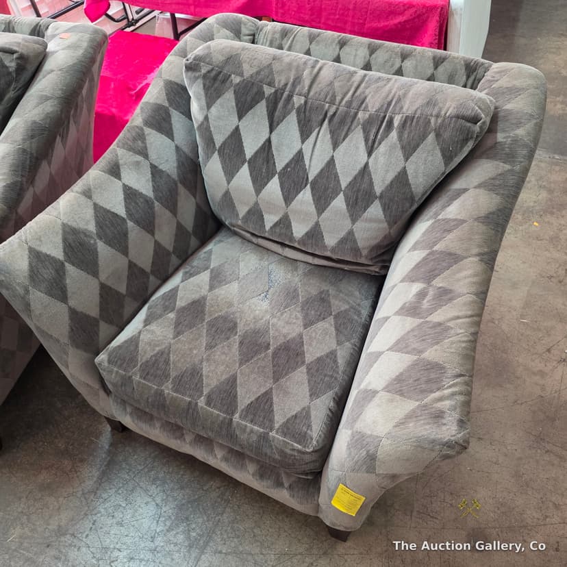 Pair of Gray Harlequin-Upholstered Club Chairs โ photo 3