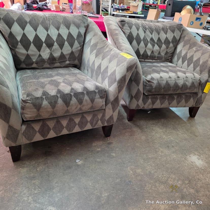 Pair of Gray Harlequin-Upholstered Club Chairs โ photo 9